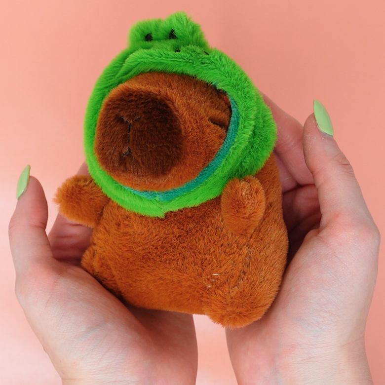 Frog Hat Capybara Plush Keychain