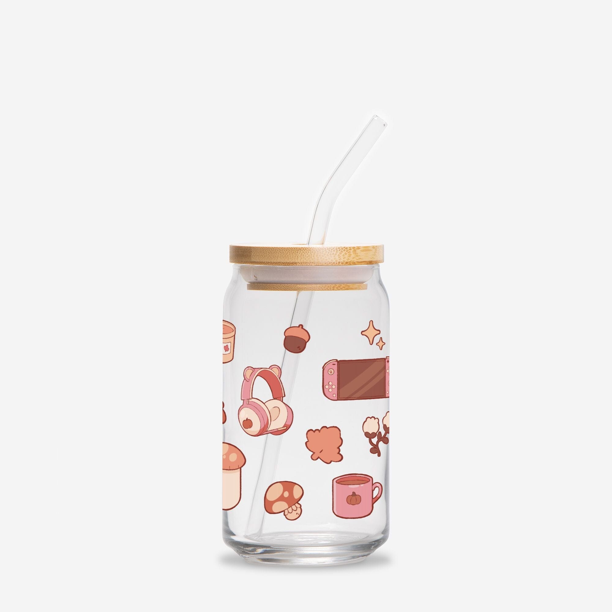 Cozy Gaming In Fall | Glass Can 16oz | Cozy Games Drinkware Threads & Thistles Inventory Add Straw + Lid