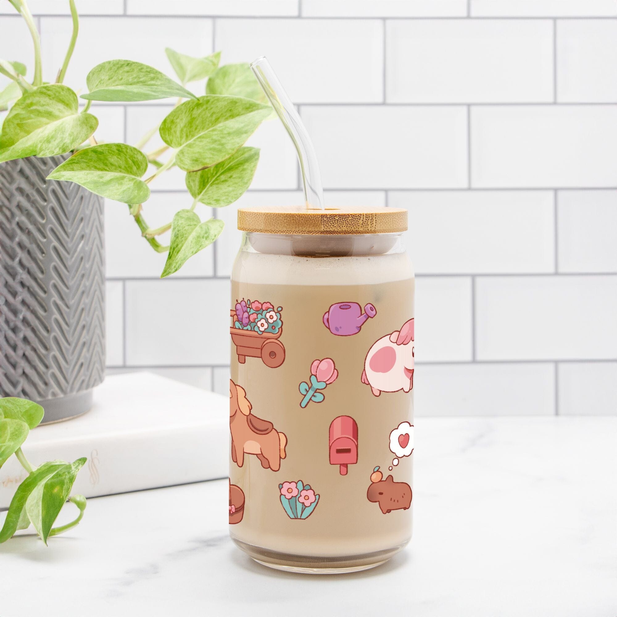 Fields of Mistria Pattern | Glass Can 16oz | Cozy Games Drinkware Threads & Thistles Inventory