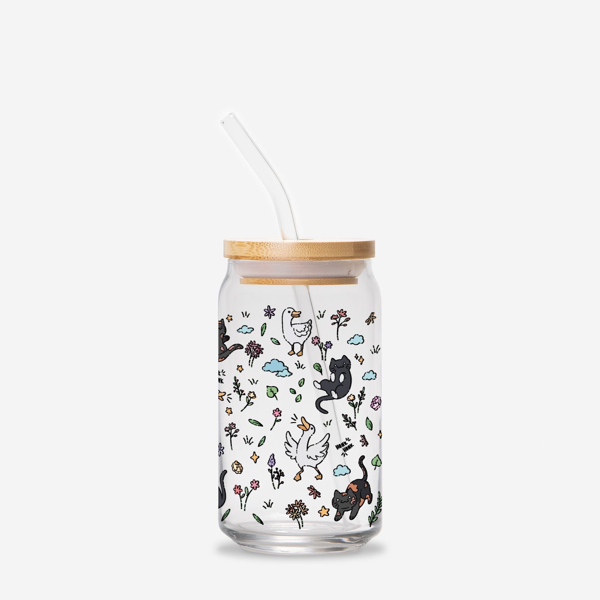 Goose and Kitties Glass Can 16oz | TTI Stream Drinkware Threads & Thistles Inventory