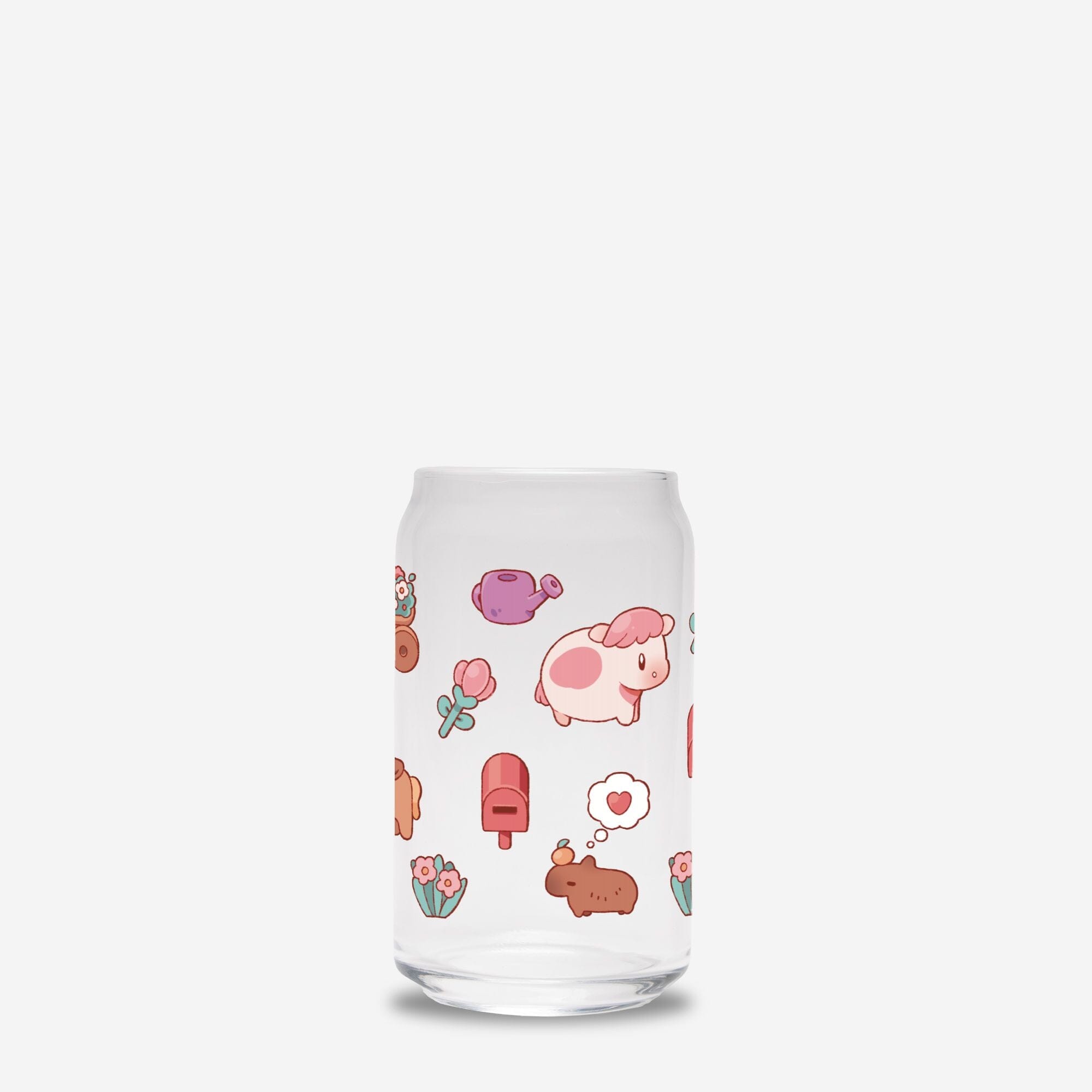 Fields of Mistria Pattern | Glass Can 16oz | Cozy Games Drinkware Threads & Thistles Inventory No Straw or Lid