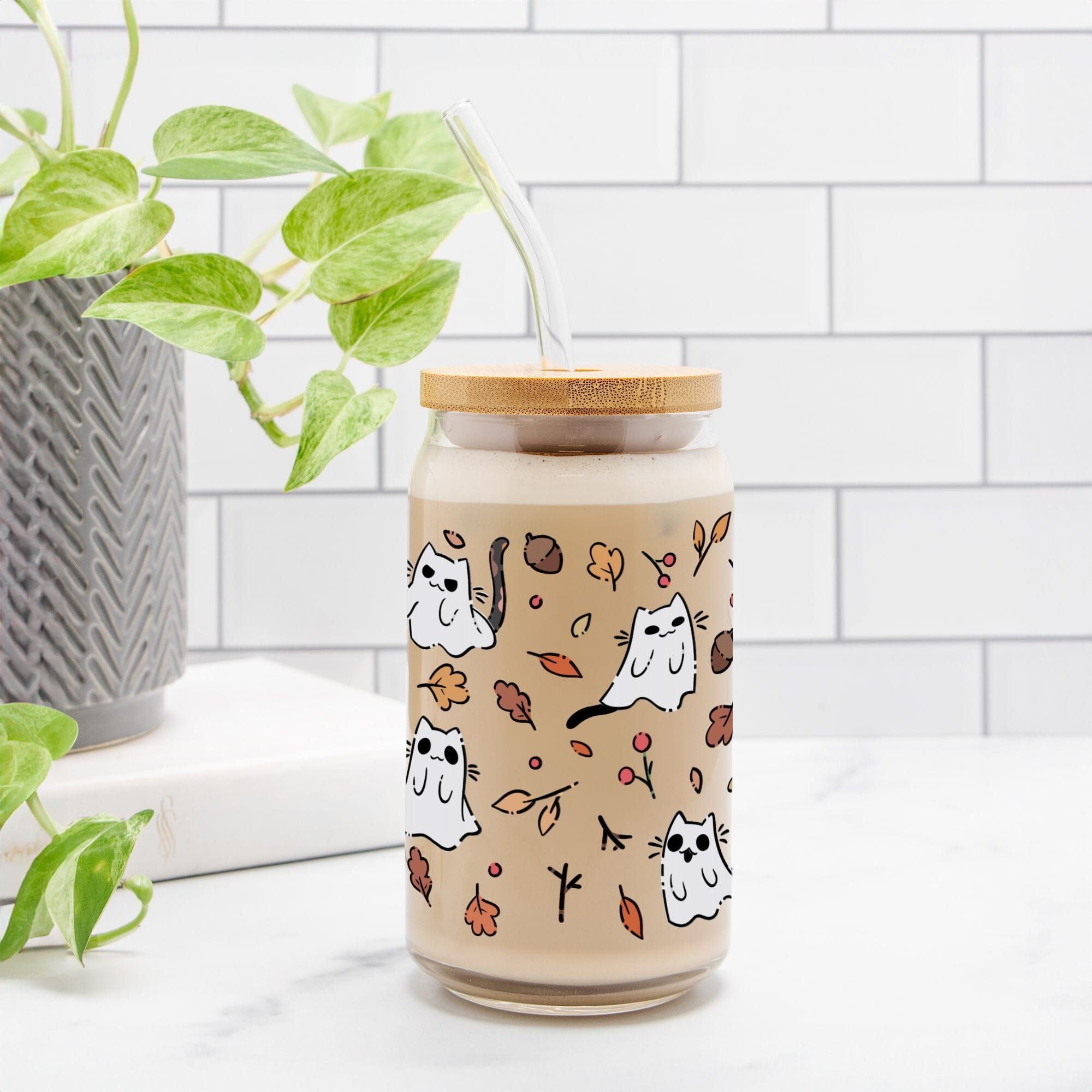 Ghost Kitties | Glass Can 16oz | TTI Stream Fall Drinkware Threads & Thistles Inventory