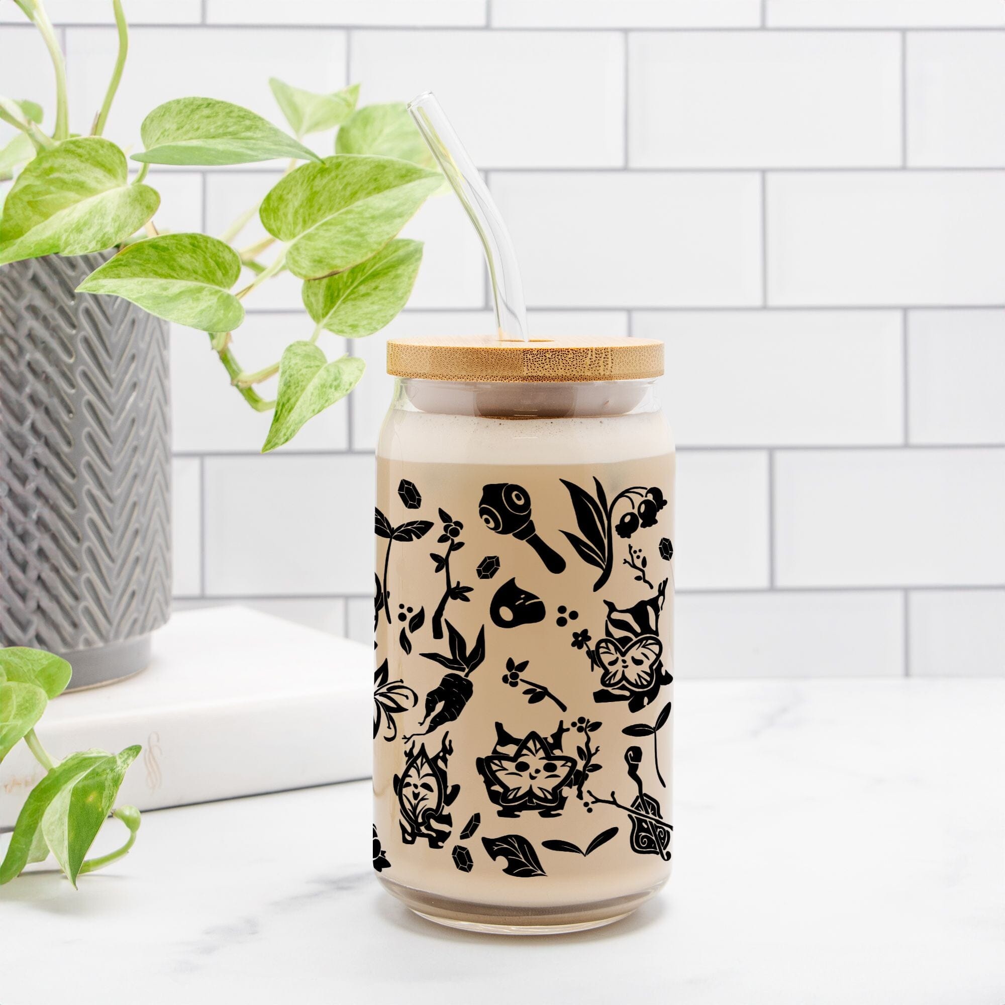 B&W Koroks | Glass Tumbler | The Legend of Zelda Tumblers Threads & Thistles Inventory