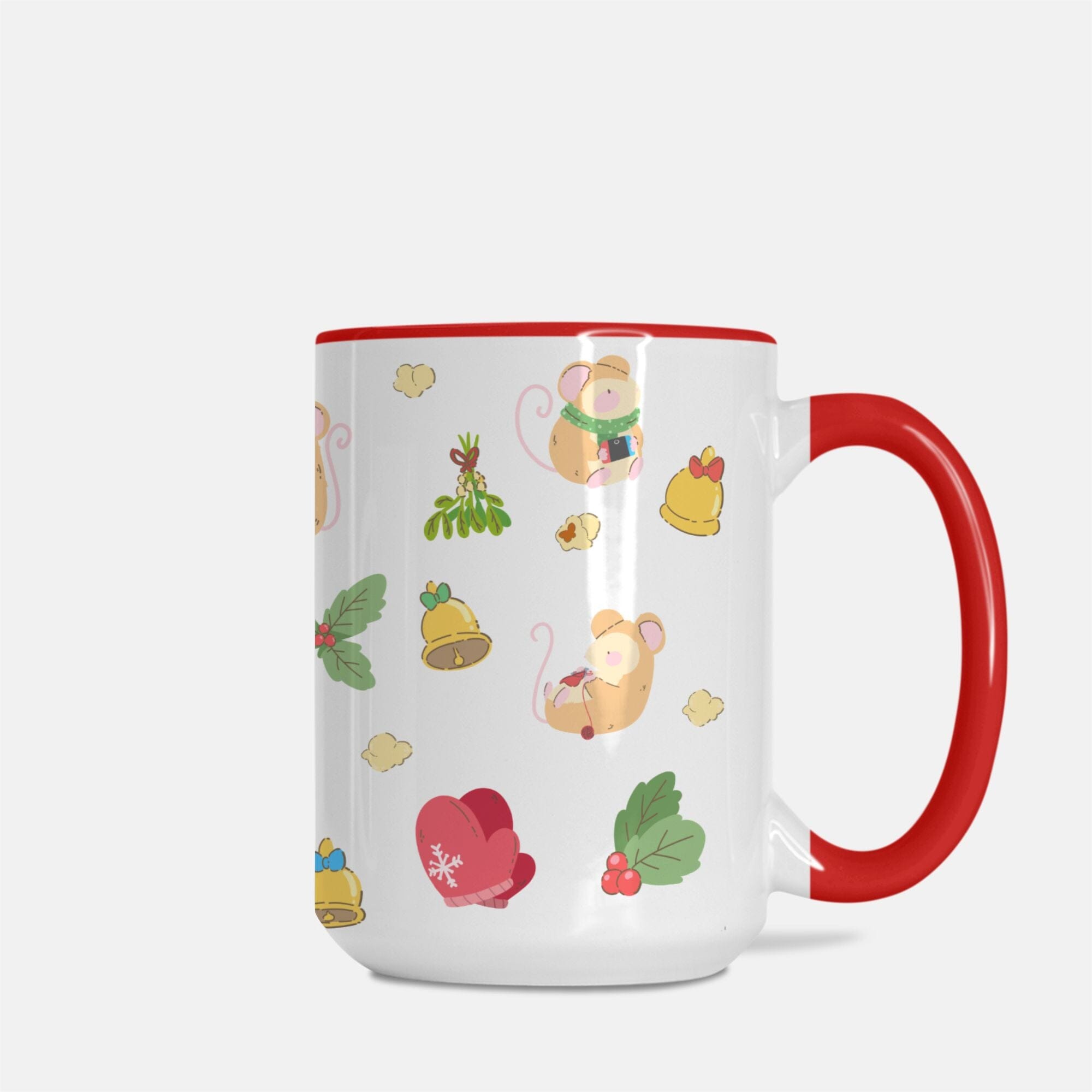 Cozy Christmas Mouse Mug Deluxe 15oz. (Red + White) Mugs Threads & Thistles Inventory