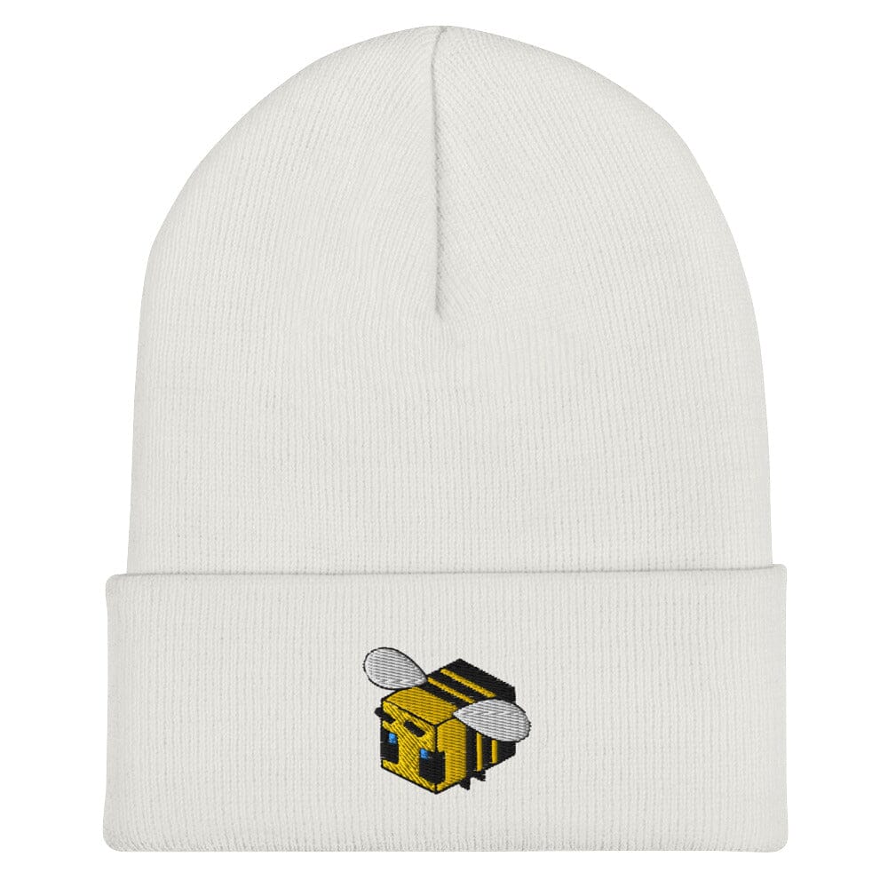 Minecraft Bee | Cuffed Beanie | Minecraft Beanies Threads and Thistles Inventory White
