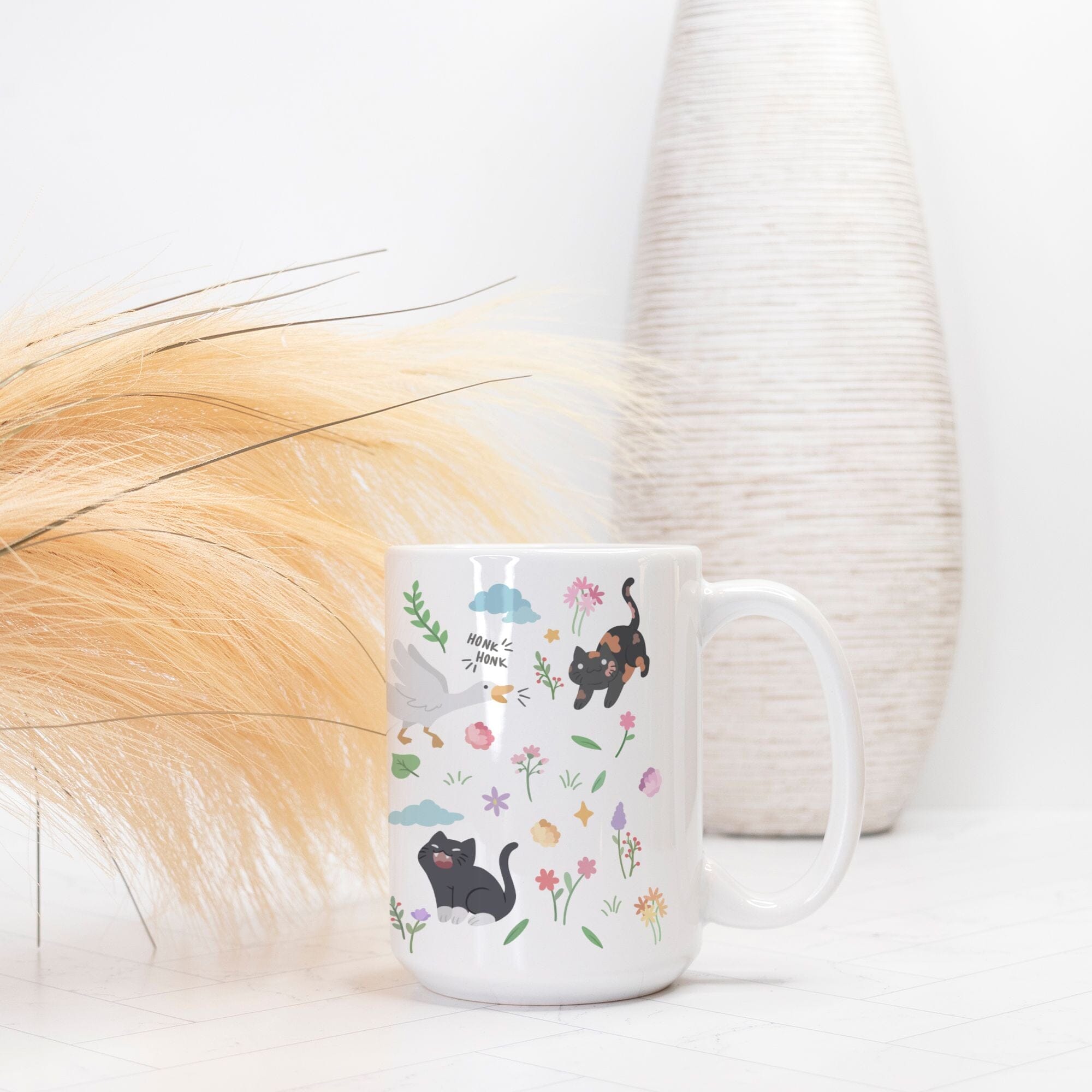 Colorful Goose and Kitties Mug Deluxe 15oz. TTI Stream Mugs Threads & Thistles Inventory