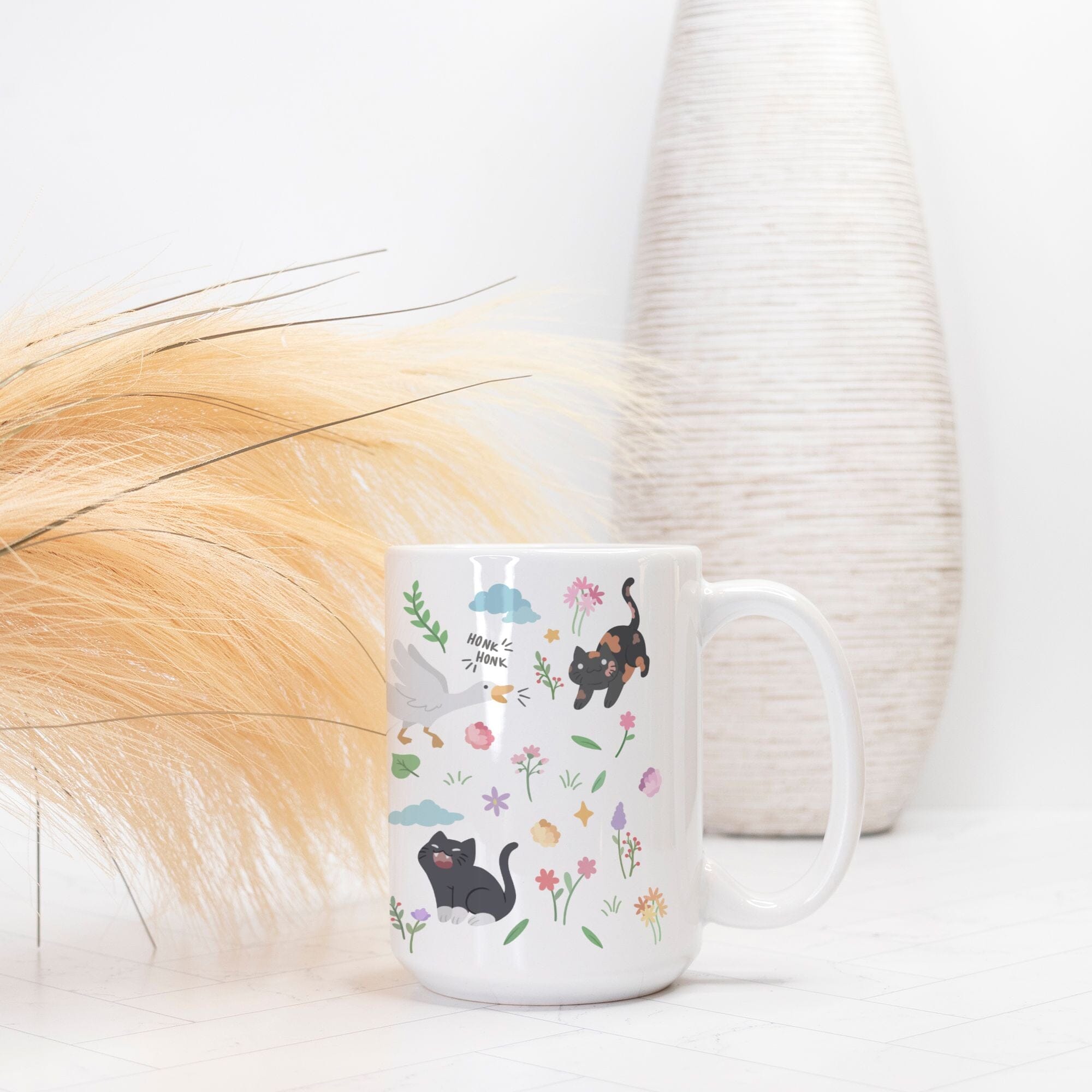 Colorful Goose and Kitties Mug Deluxe 15oz. TTI Stream Mugs Threads & Thistles Inventory 