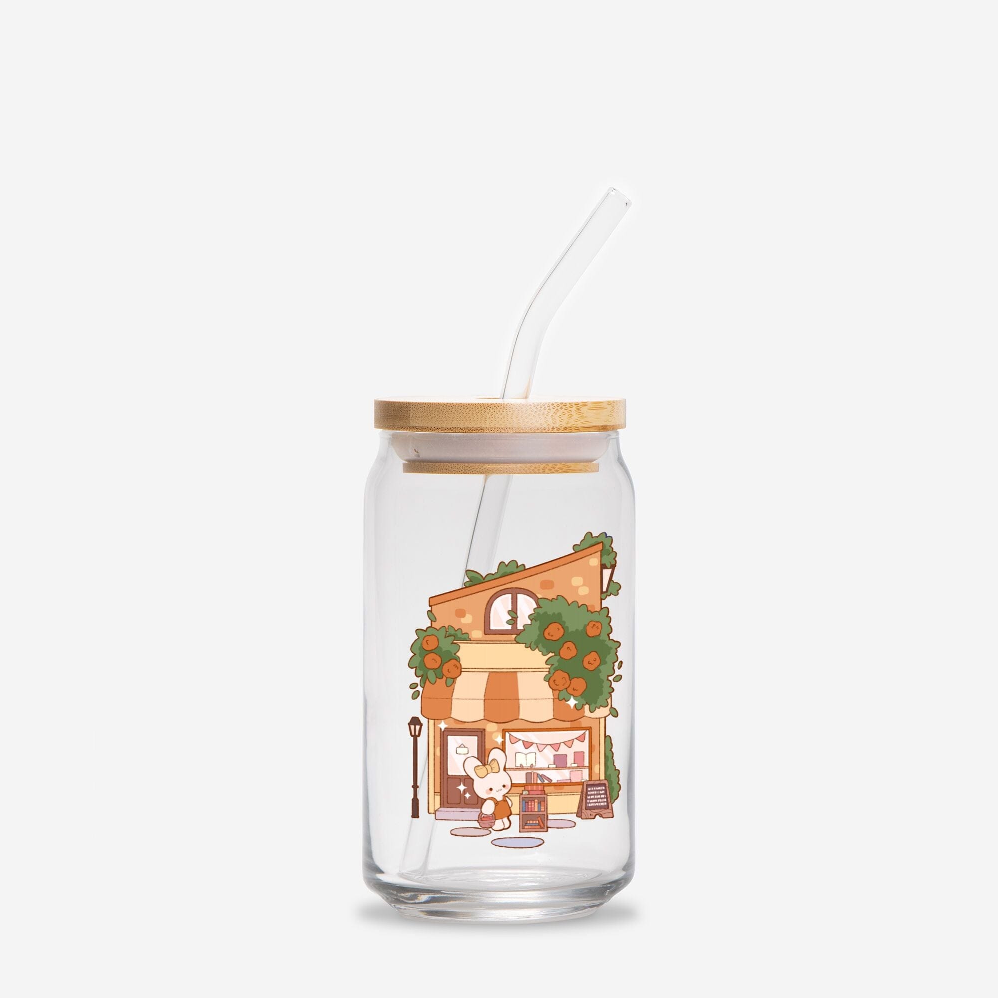 Cozy Bookstore | Glass Can 16oz | Cozy Games & Hobbies Drinkware Threads & Thistles Inventory Add Straw + Lid