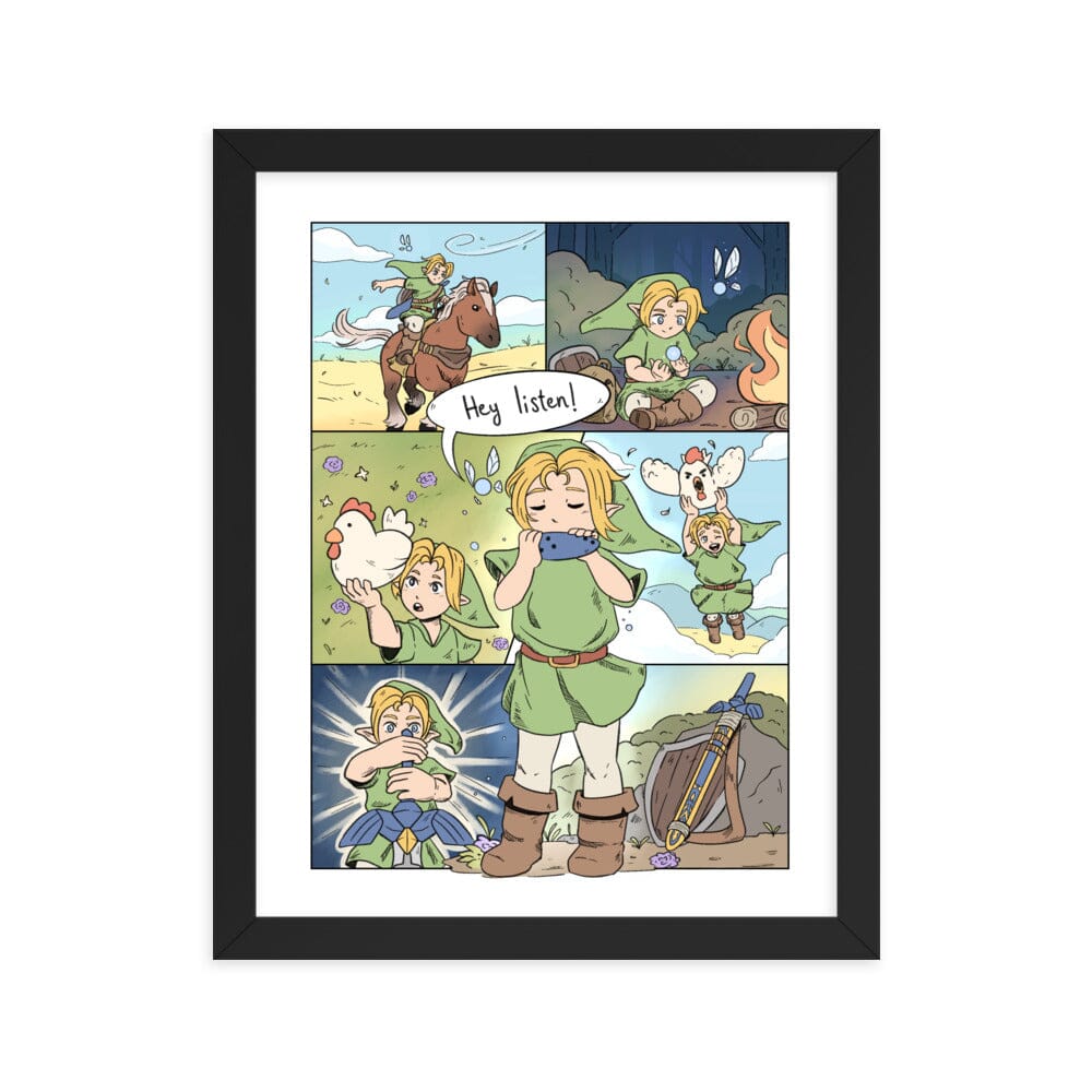 Ocarina of Time Comic | Framed poster | Titty Tea Zelda Threads & Thistles Inventory Black 11″×14″