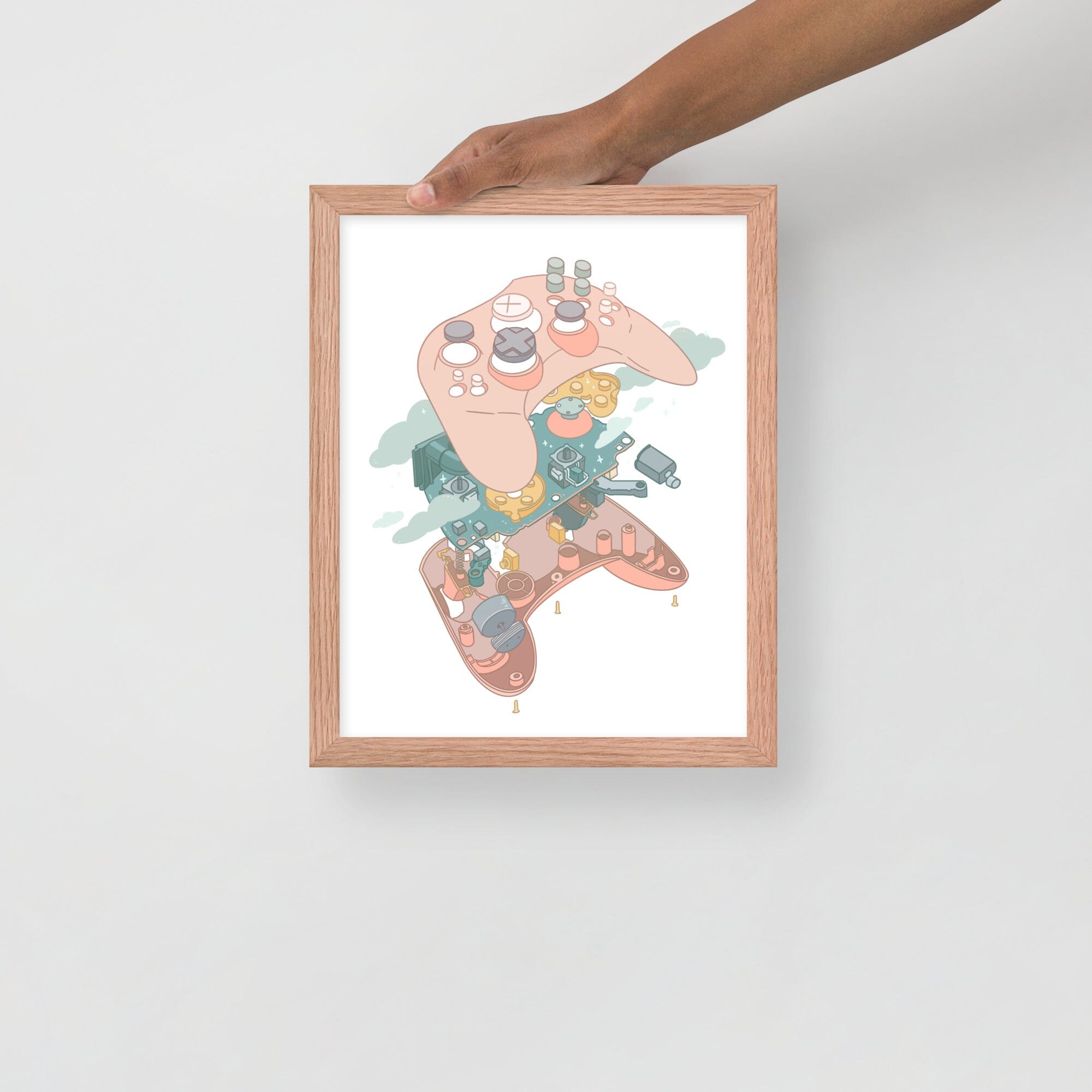 On The Inside (Deconstructed Controller) | Framed poster Threads & Thistles Inventory Red Oak 11″×14″