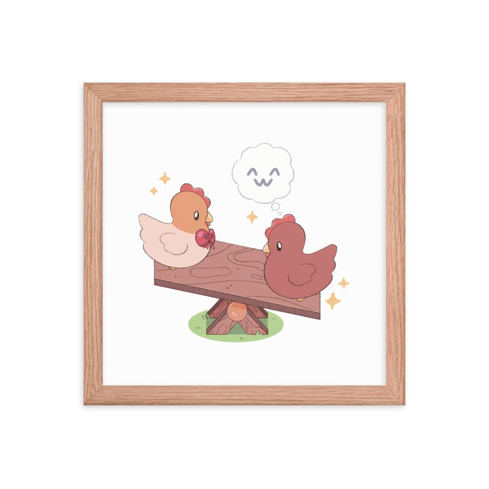 Chicken Seesaw | Framed poster | Fields of Mistria Threads & Thistles Inventory Red Oak 12″×12″