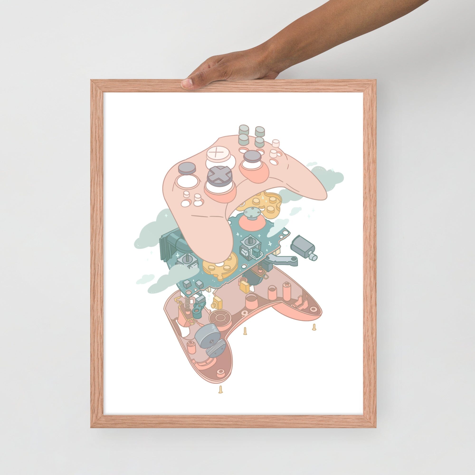 On The Inside (Deconstructed Controller) | Framed poster Threads & Thistles Inventory Red Oak 16″×20″
