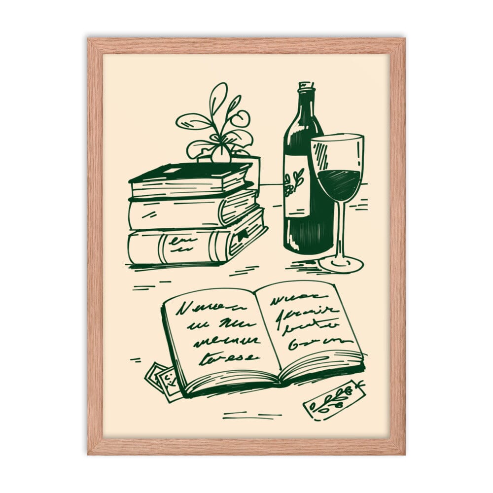 Cozy Hobby Vignette | Framed poster | Cozy Games & Hobbies Threads & Thistles Inventory Red Oak 18″×24″
