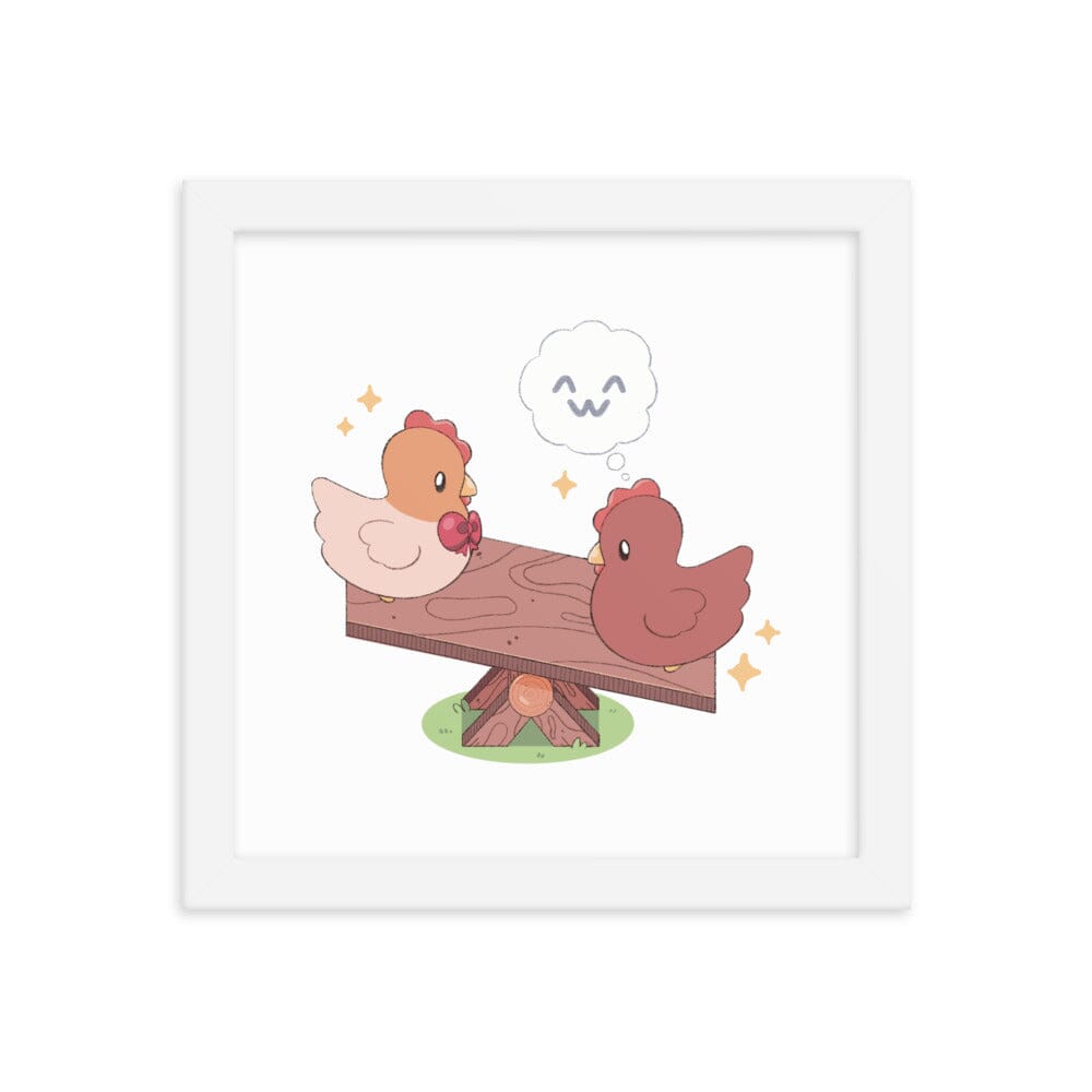 Chicken Seesaw | Framed poster | Fields of Mistria Threads & Thistles Inventory White 10″×10″