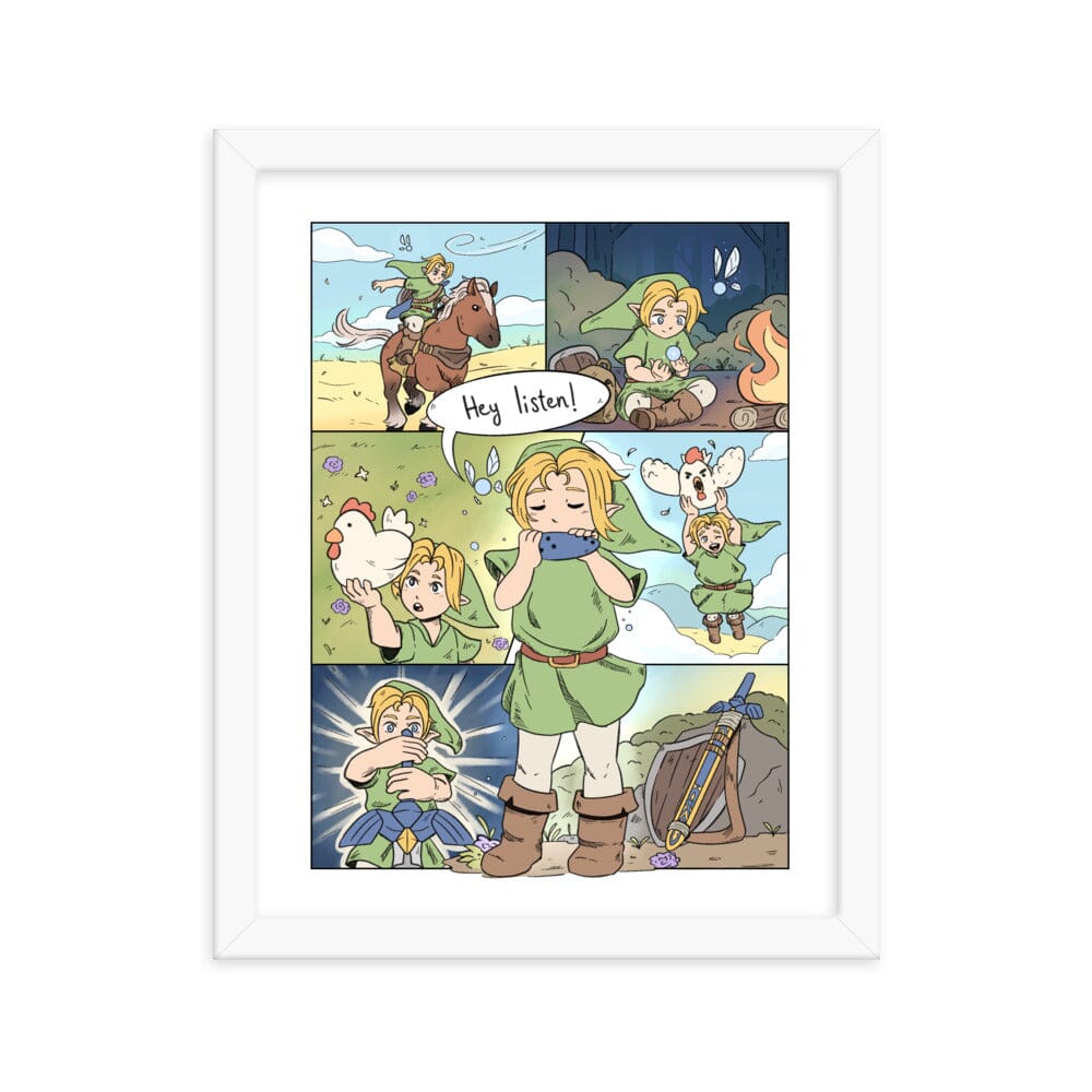 Ocarina of Time Comic | Framed poster | Titty Tea Zelda Threads & Thistles Inventory White 11″×14″