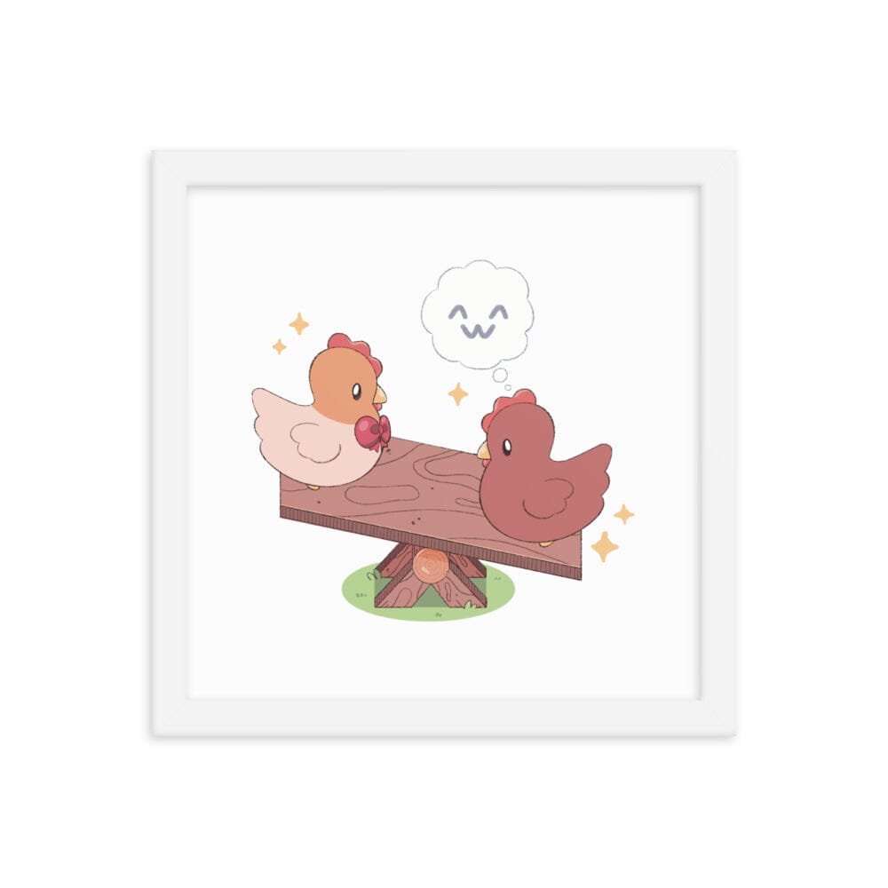 Chicken Seesaw | Framed poster | Fields of Mistria Threads & Thistles Inventory White 12″×12″