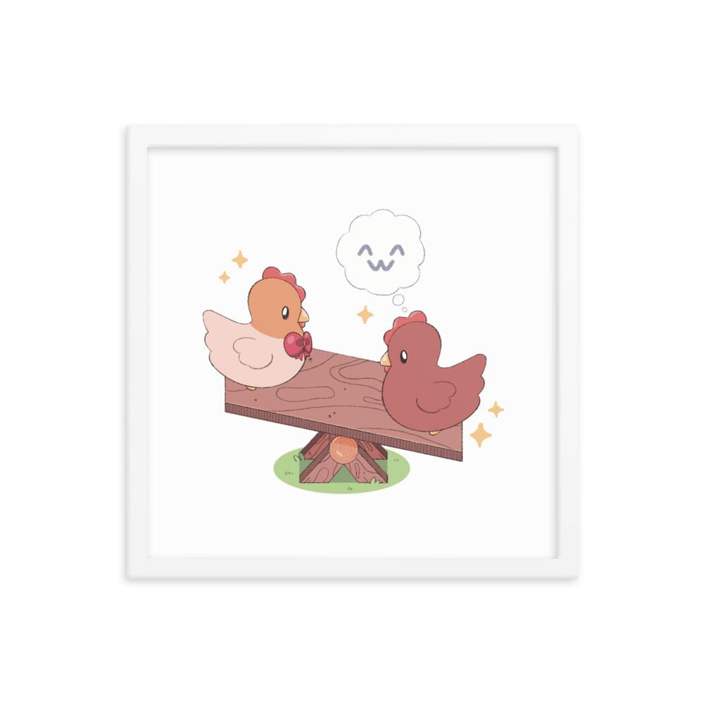 Chicken Seesaw | Framed poster | Fields of Mistria Threads & Thistles Inventory White 16″×16″