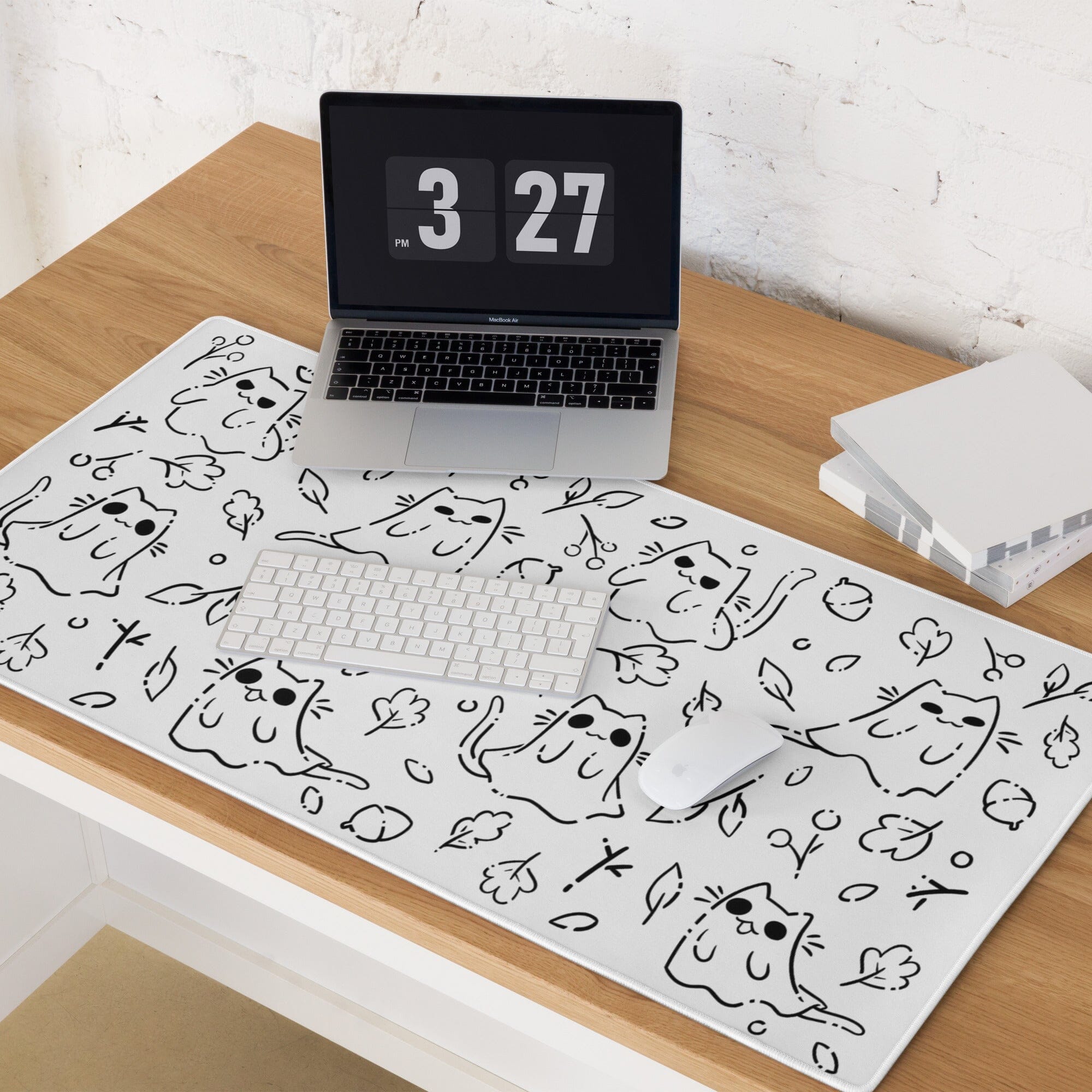 Ghost Kitties B&W | Gaming mouse pad | TTI Stream Fall Threads & Thistles Inventory 36″×18″