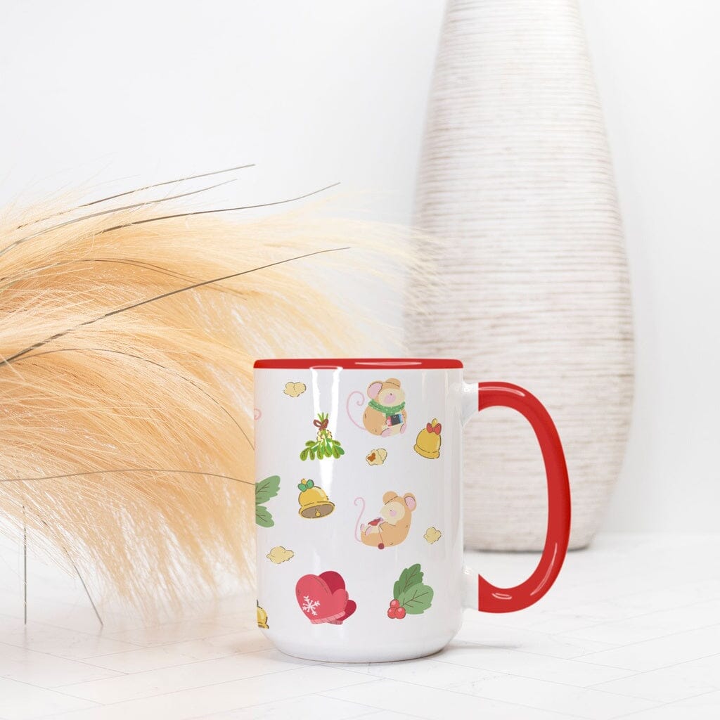 Cozy Christmas Mouse Mug Deluxe 15oz. (Red + White) Mugs Threads & Thistles Inventory