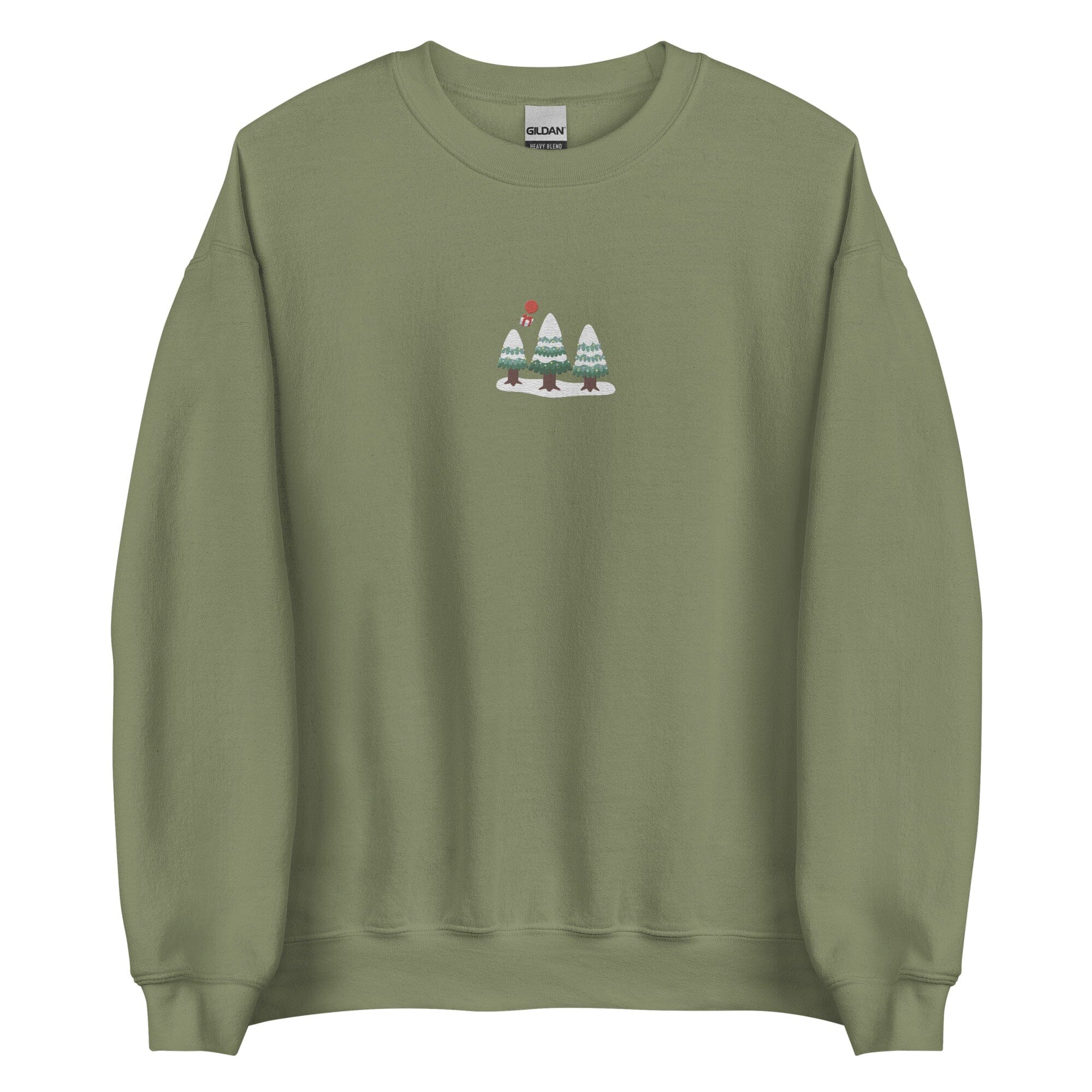 Cozy Animal Crossing Christmas | Embroidered Unisex Sweatshirt | Animal Crossing Threads & Thistles Inventory Military Green S