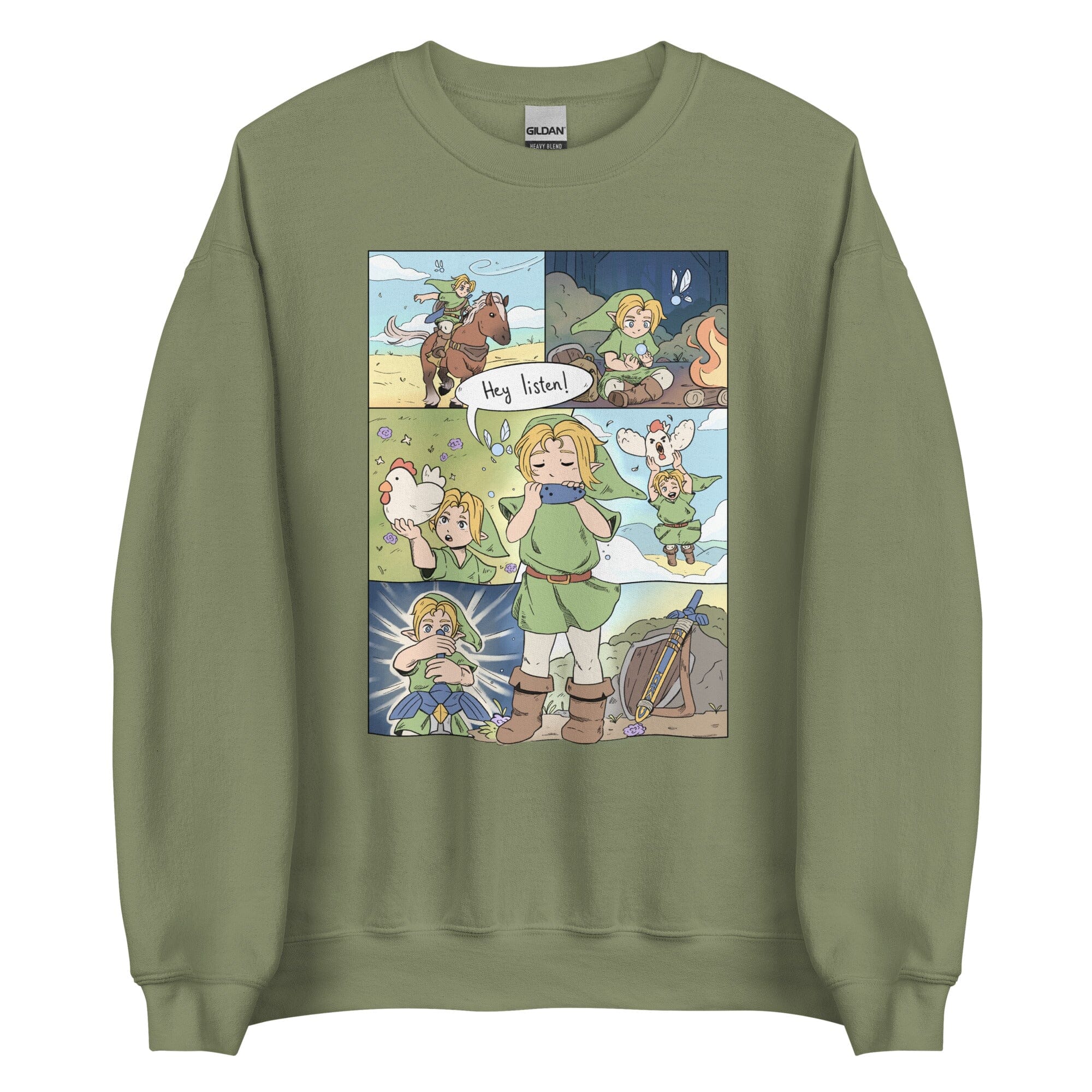 Ocarina of Time Comic | Unisex Sweatshirt | Zelda Titty Tea Threads & Thistles Inventory Military Green S