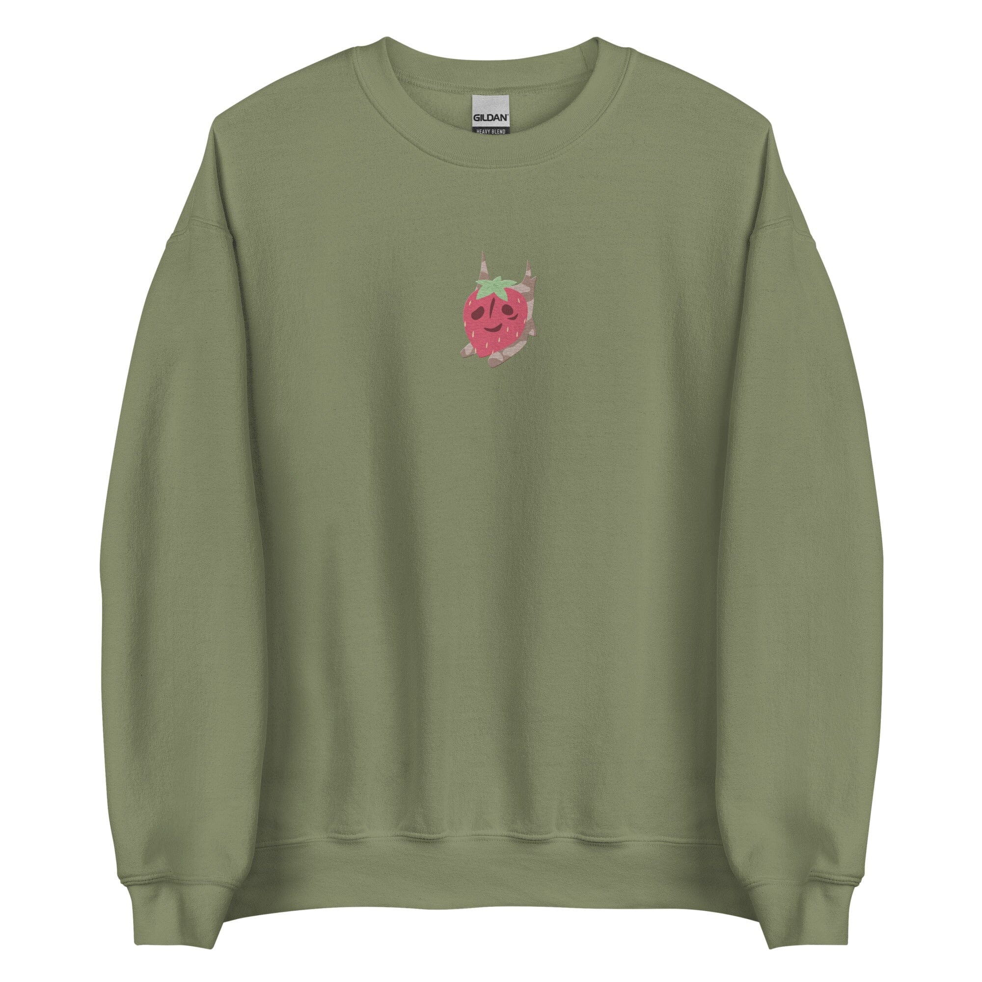 Strawberry Korok | Embroidered Unisex Sweatshirt | Titty Tea Zelda Threads & Thistles Inventory Military Green S