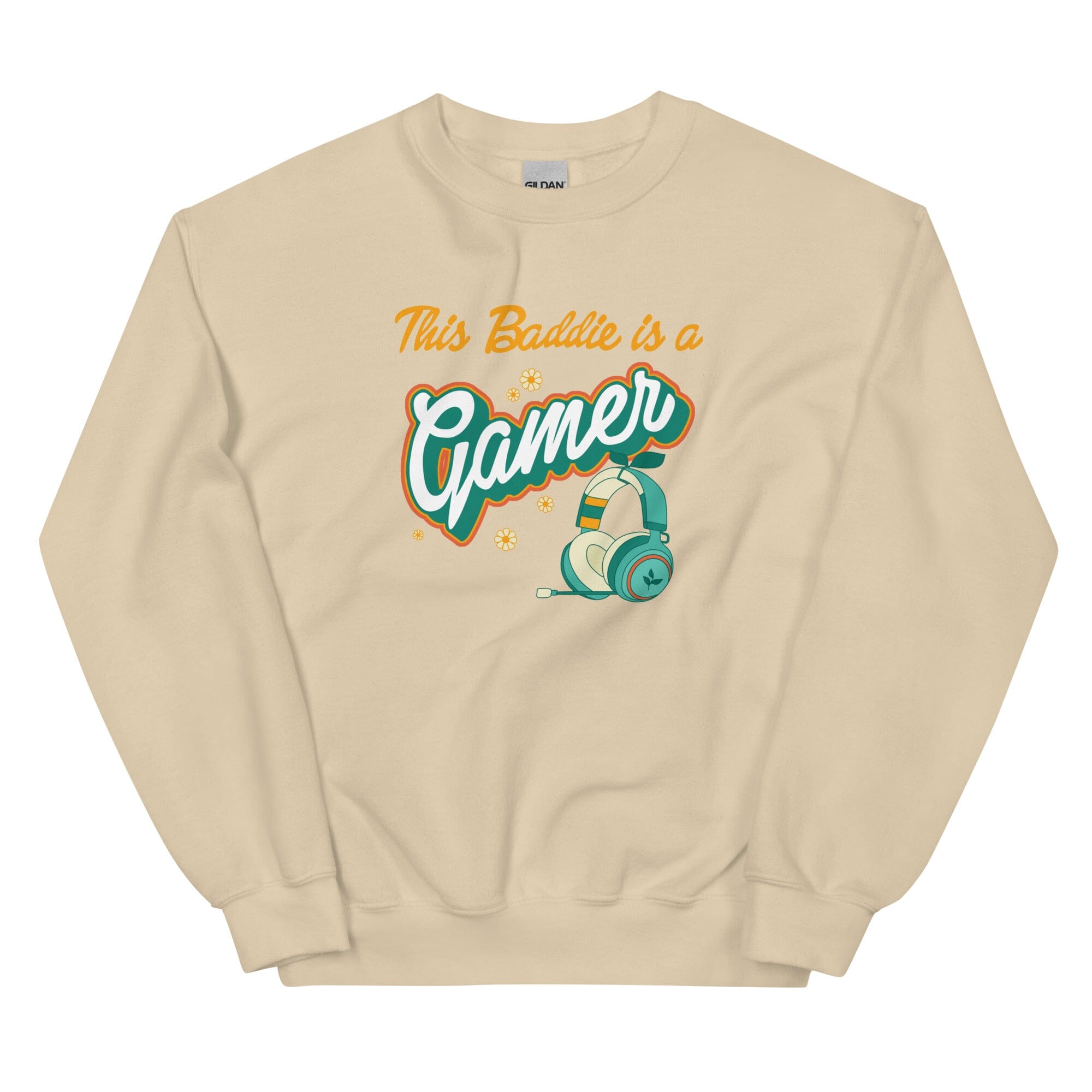 This Baddie is a Gamer | Unisex Sweatshirt | Feminist Gamer Threads & Thistles Inventory Sand (Retro Cottagecore) S