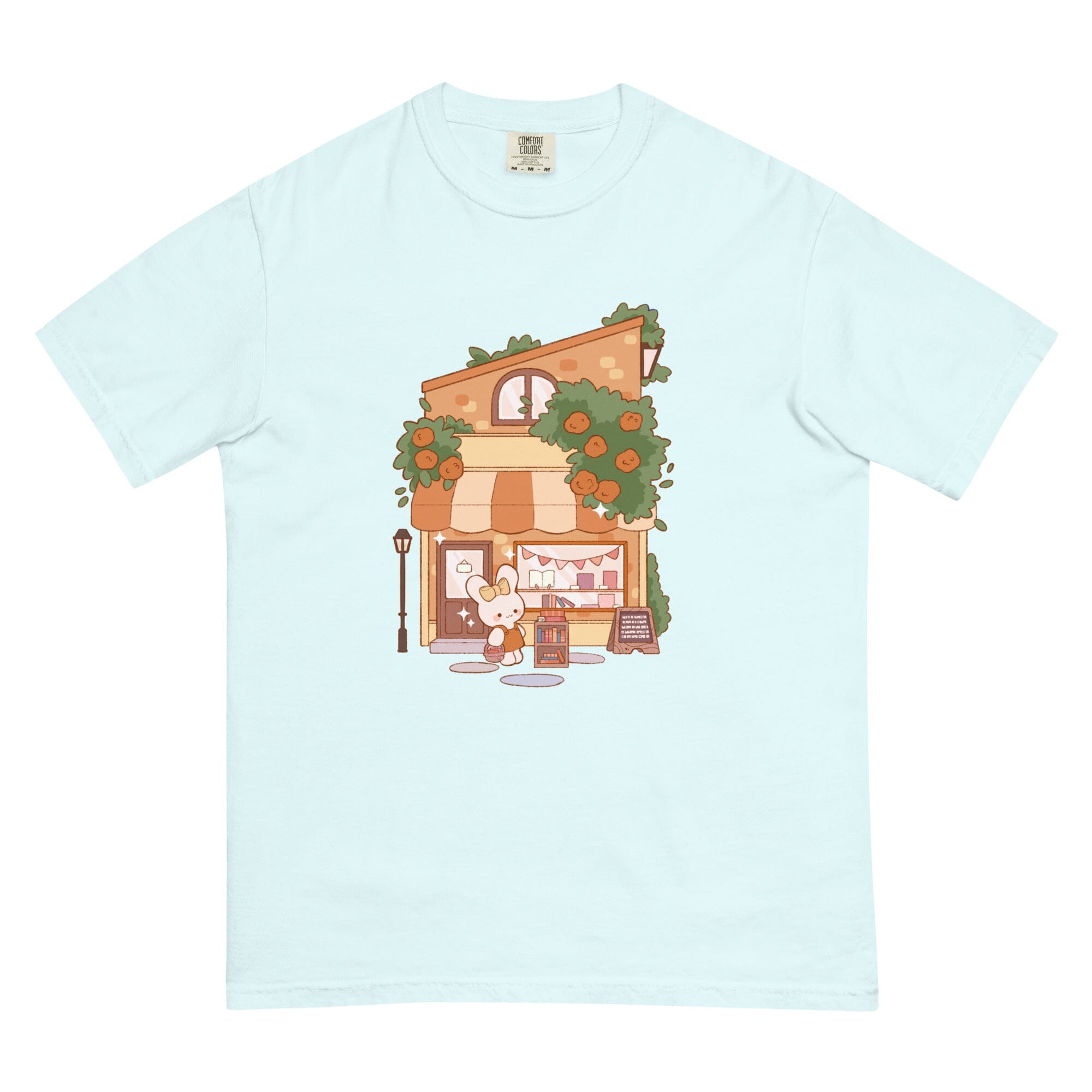 Cozy Bookstore | Unisex garment-dyed heavyweight t-shirt | Cozy Games & Hobbies Threads & Thistles Inventory Chambray S