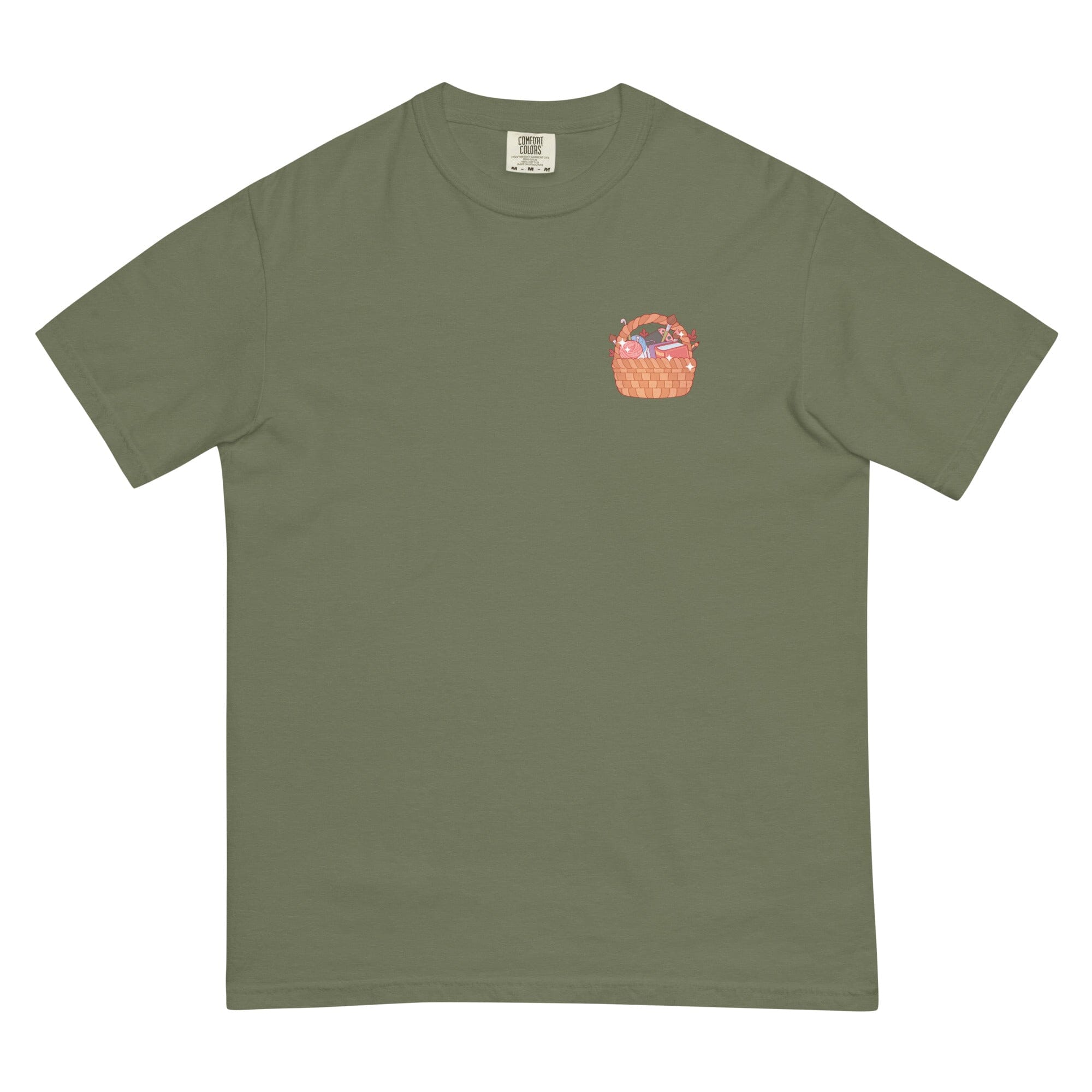 Cozy Hobby Basket | Unisex garment-dyed heavyweight t-shirt | Cozy Games & Hobbies Threads & Thistles Inventory Moss S