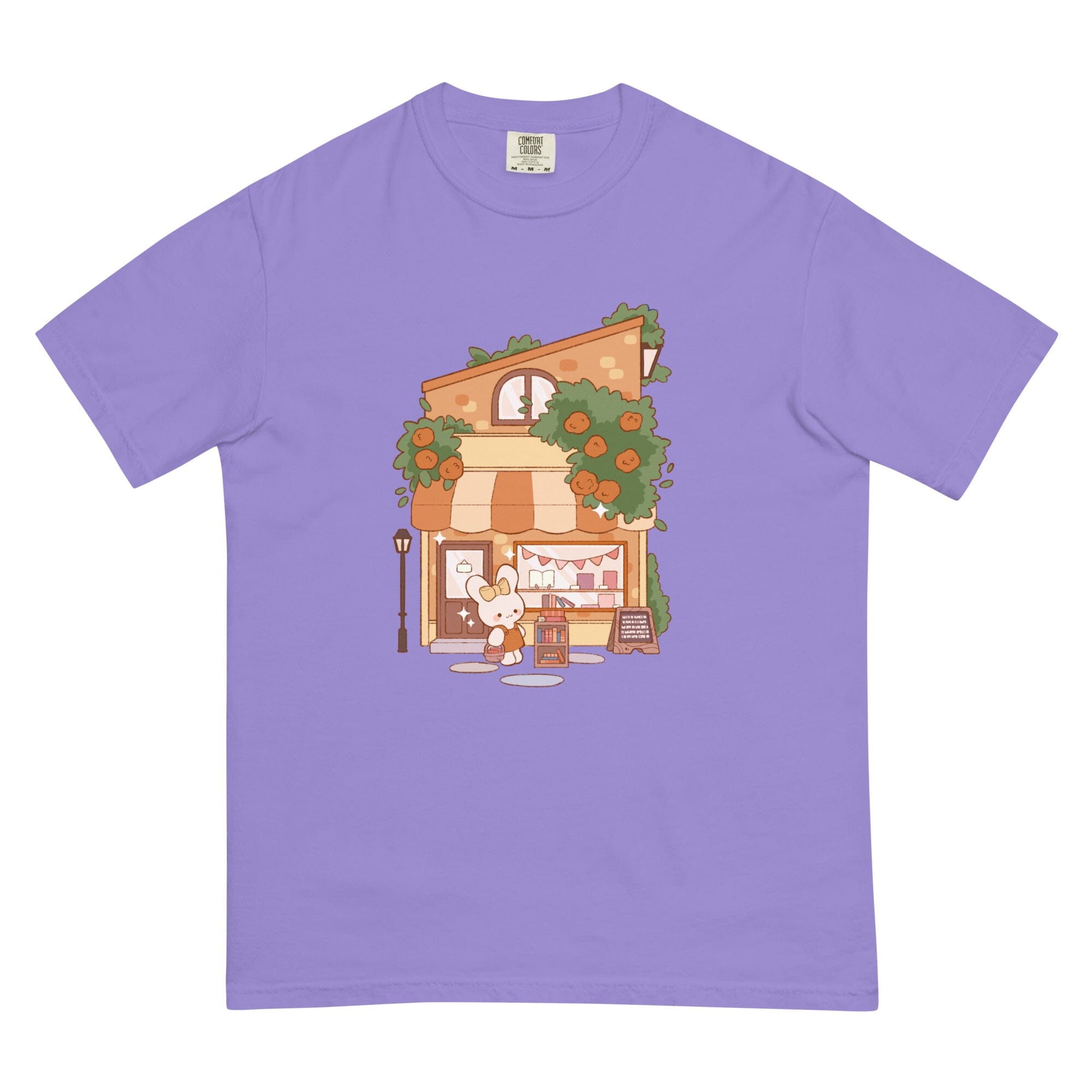 Cozy Bookstore | Unisex garment-dyed heavyweight t-shirt | Cozy Games & Hobbies Threads & Thistles Inventory Violet S