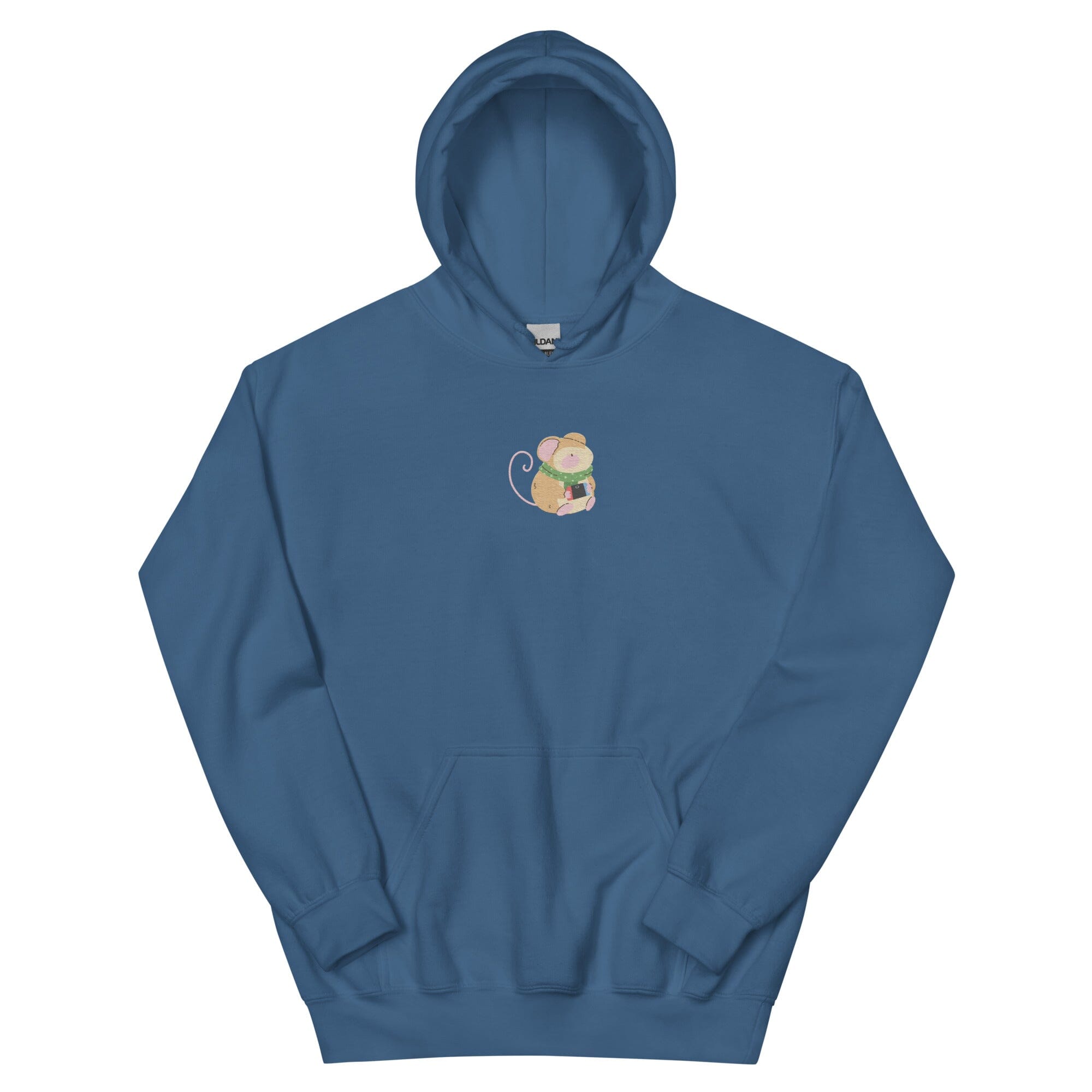 Cozy Christmas Mouse | Embroidered Unisex Hoodie | Cozy Gamer Christmas Threads & Thistles Inventory Indigo Blue S