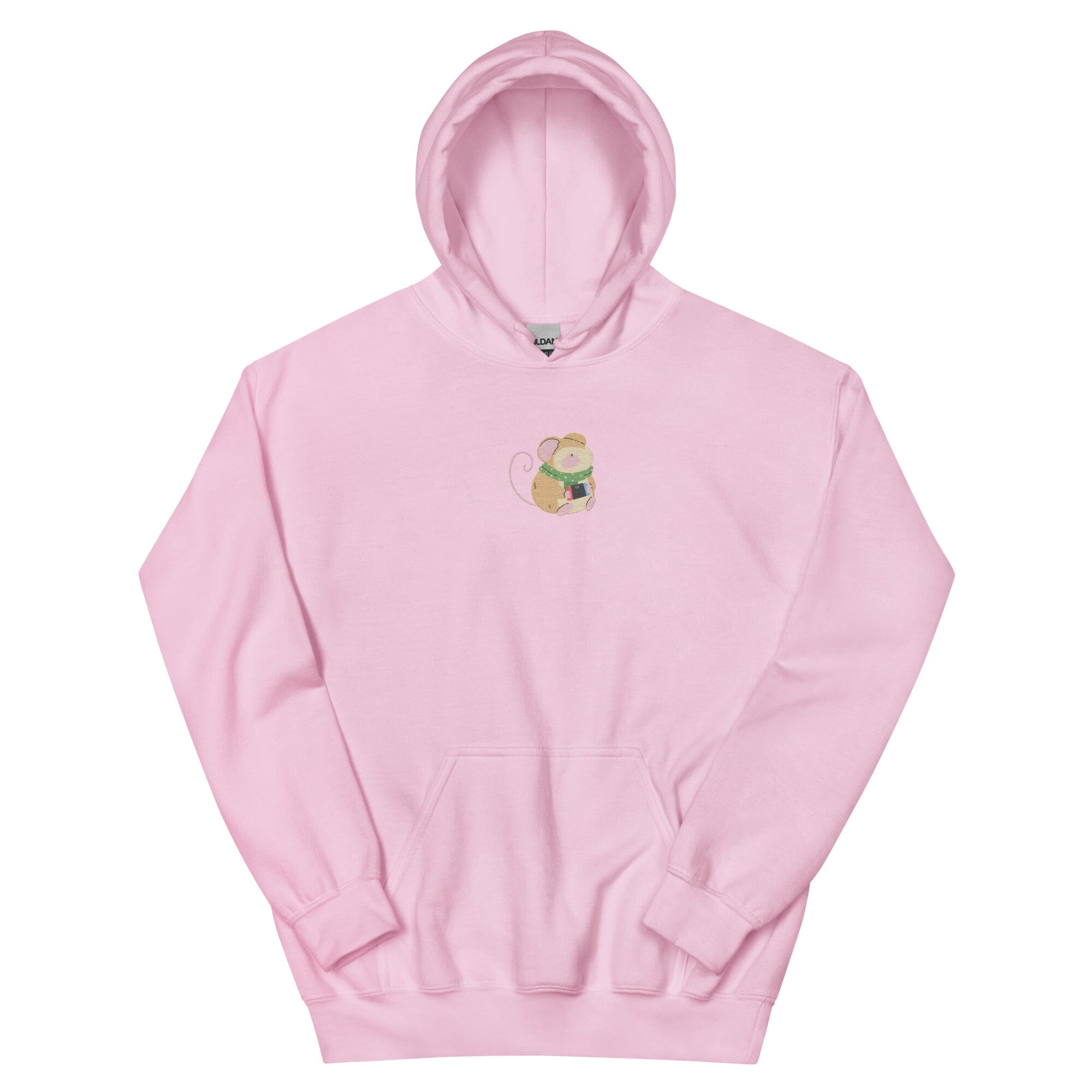 Cozy Christmas Mouse | Embroidered Unisex Hoodie | Cozy Gamer Christmas Threads & Thistles Inventory Light Pink S