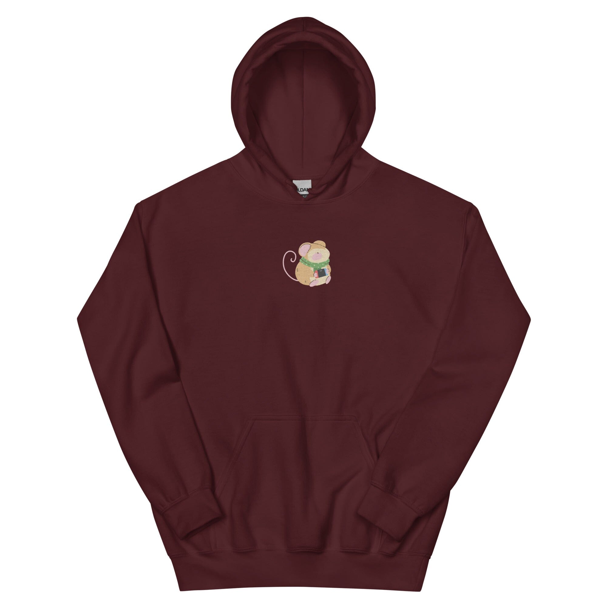 Cozy Christmas Mouse | Embroidered Unisex Hoodie | Cozy Gamer Christmas Threads & Thistles Inventory Maroon S