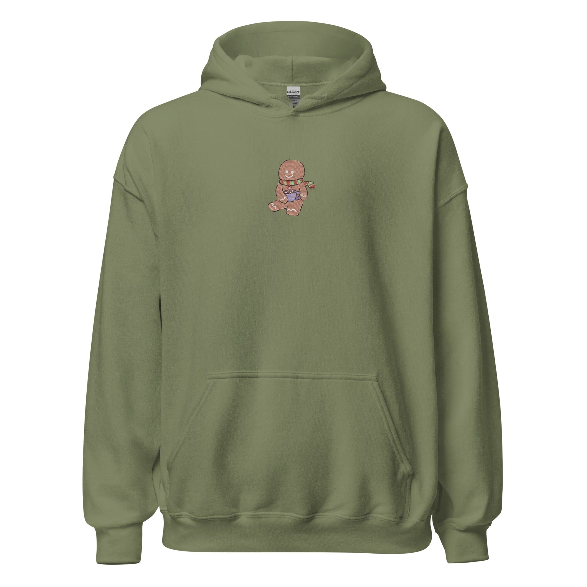 Cozy Christmas Gingerbread | Embroidered Unisex Hoodie | Cozy Gamer Christmas Threads & Thistles Inventory Military Green S