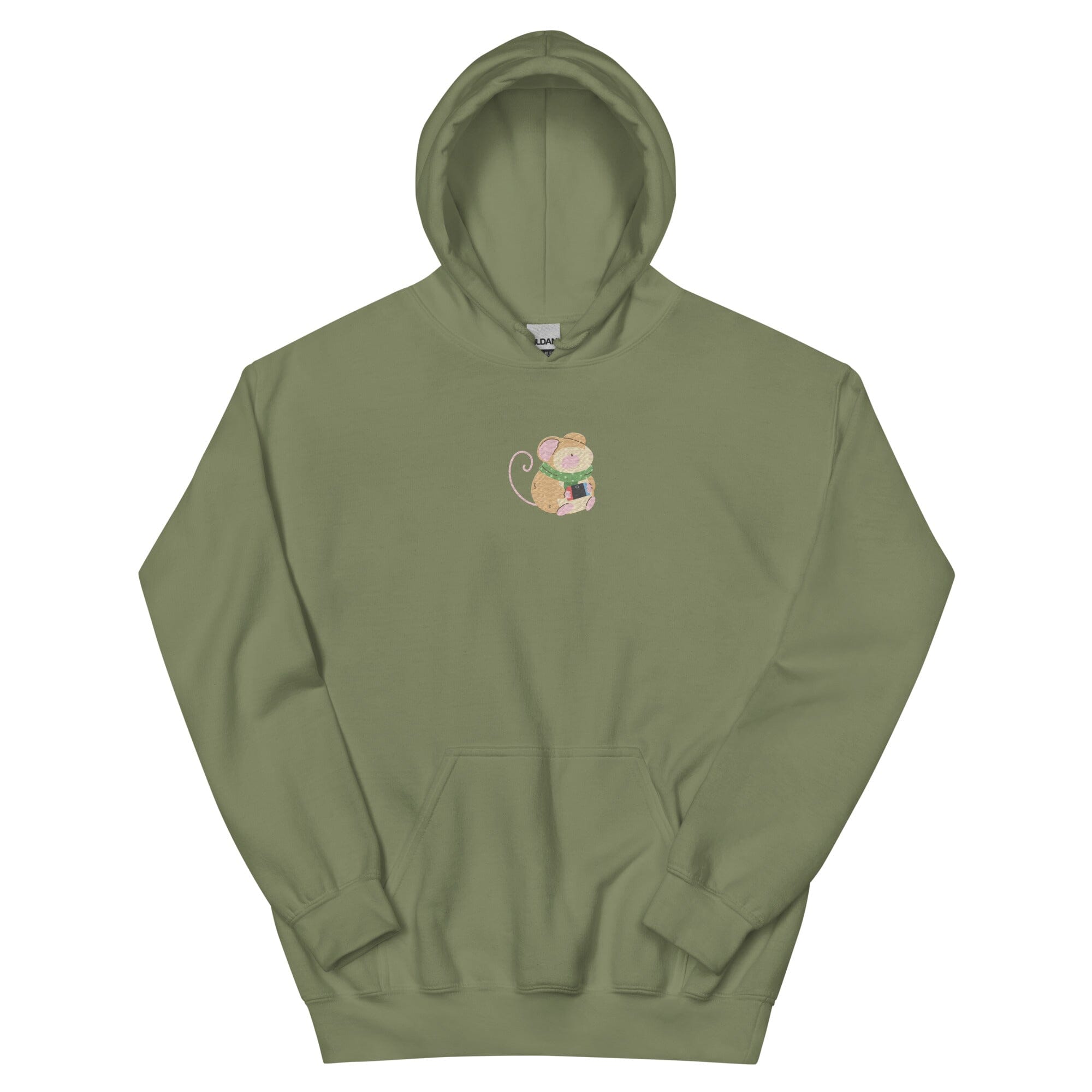 Cozy Christmas Mouse | Embroidered Unisex Hoodie | Cozy Gamer Christmas Threads & Thistles Inventory Military Green S