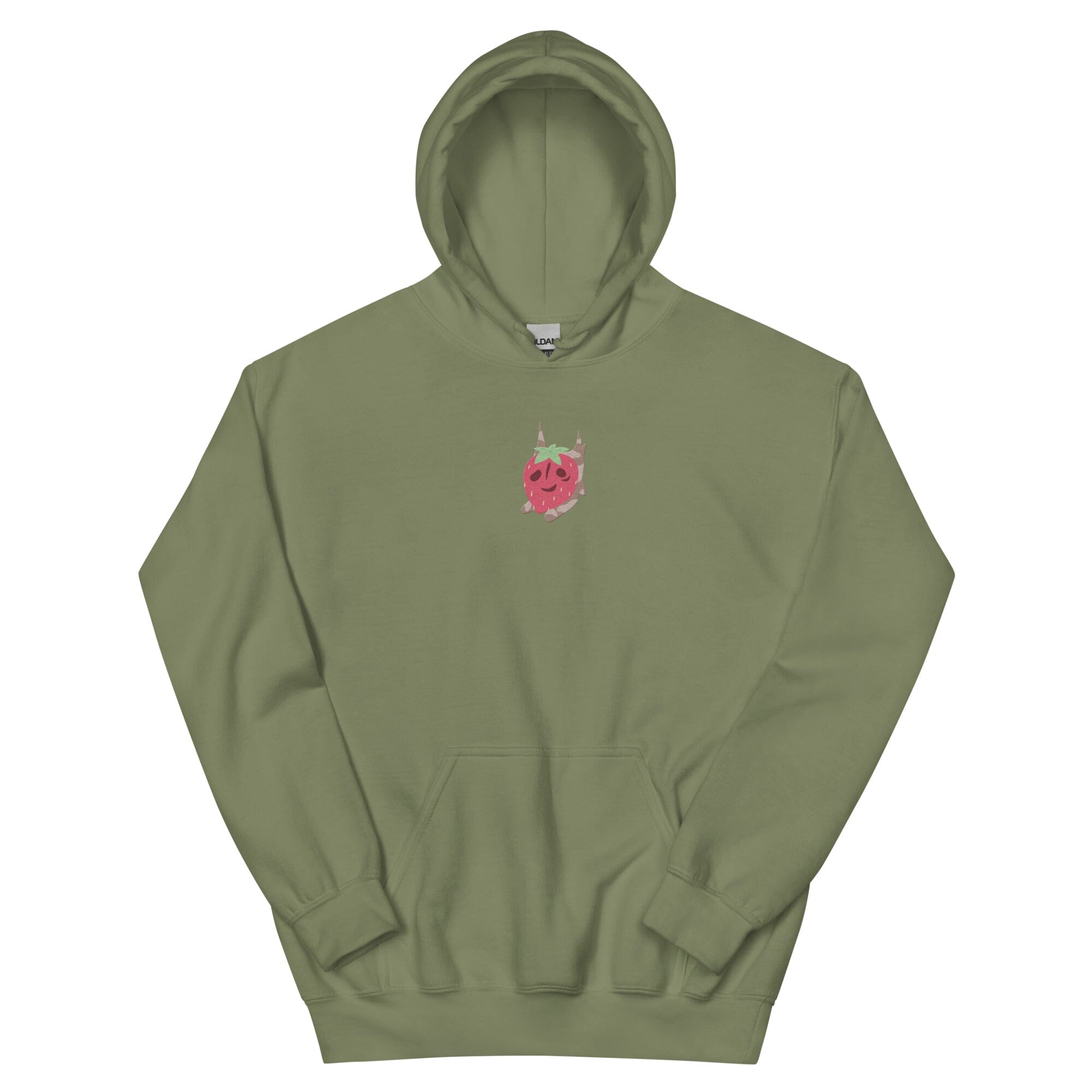 Strawberry Korok | Embroidered Unisex Hoodie | Titty Tea Zelda Threads & Thistles Inventory Military Green S