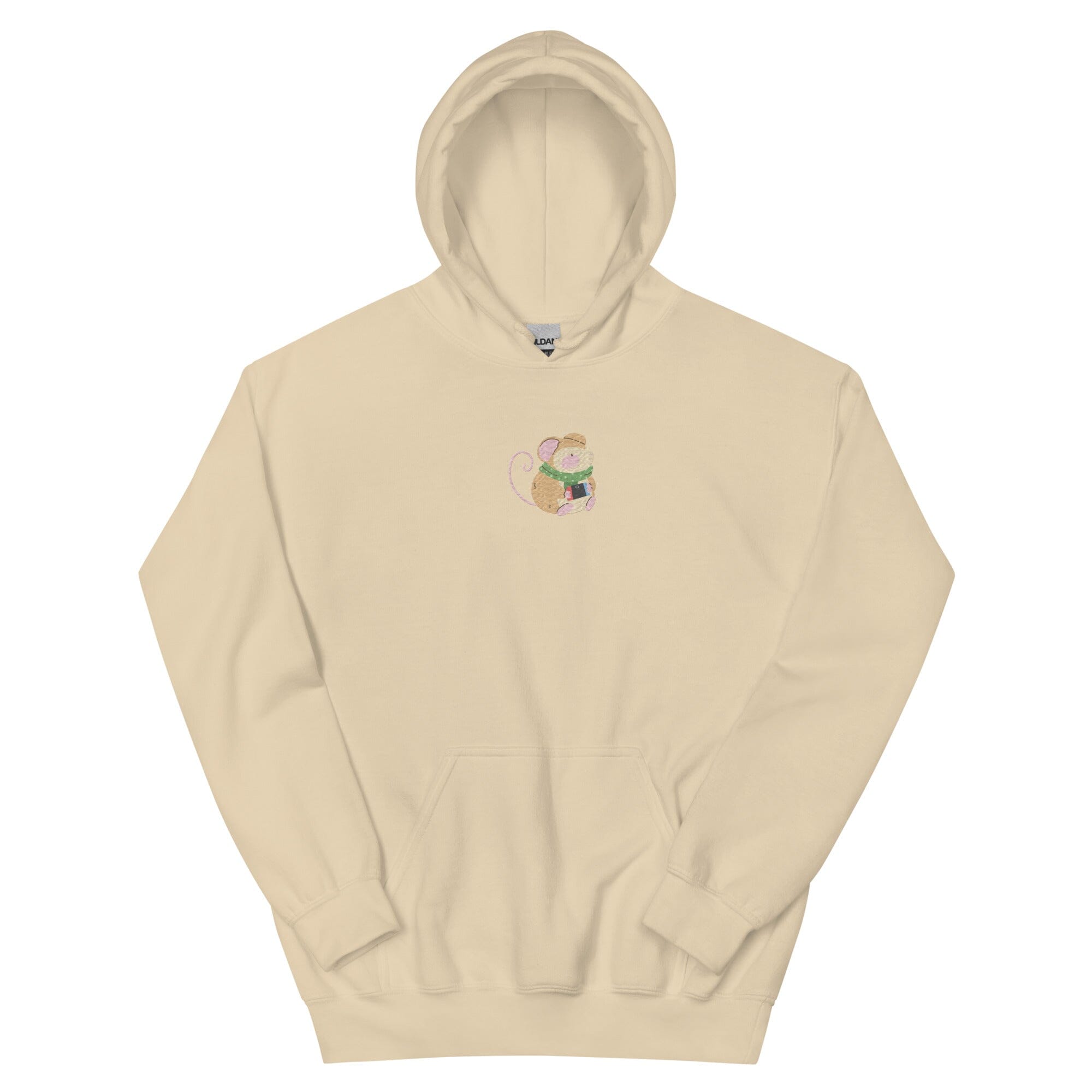 Cozy Christmas Mouse | Embroidered Unisex Hoodie | Cozy Gamer Christmas Threads & Thistles Inventory Sand S