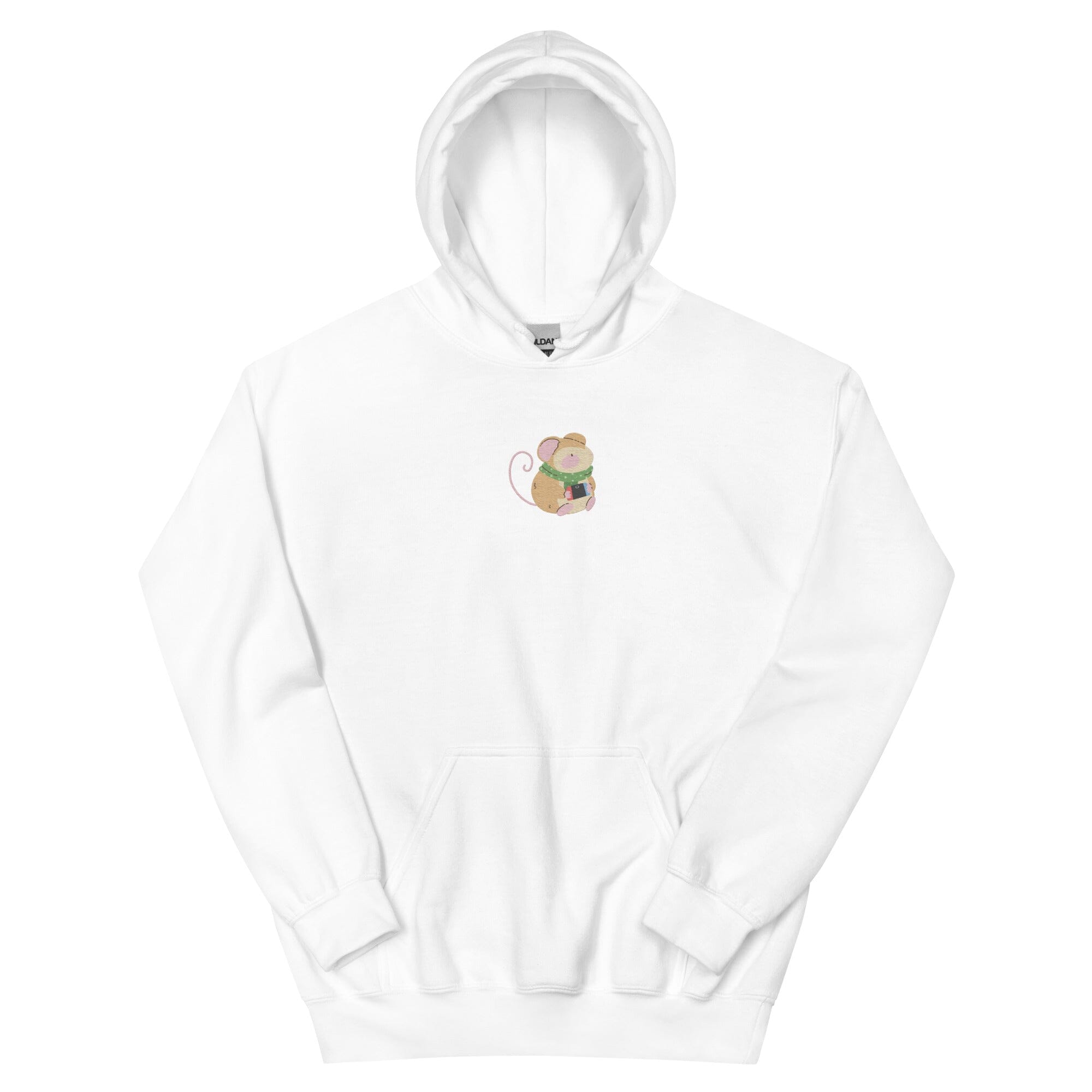 Cozy Christmas Mouse | Embroidered Unisex Hoodie | Cozy Gamer Christmas Threads & Thistles Inventory White S
