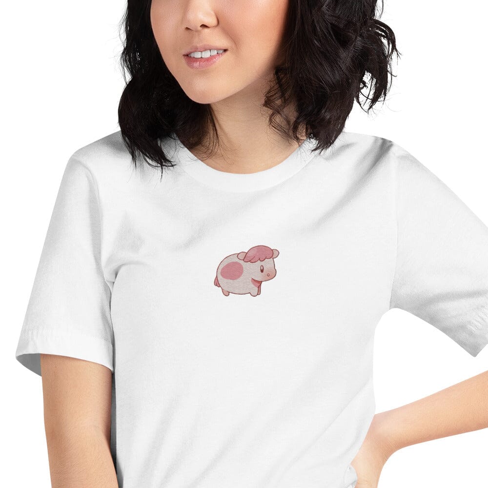 Strawberry Cow Fields of Mistria | Embroidered Unisex t-shirt | Cozy Games Threads & Thistles Inventory