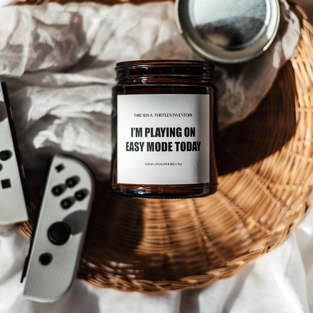 Playing on Easy Mode | 9oz Candle | Gamer Affirmations Candles Threads & Thistles Inventory 