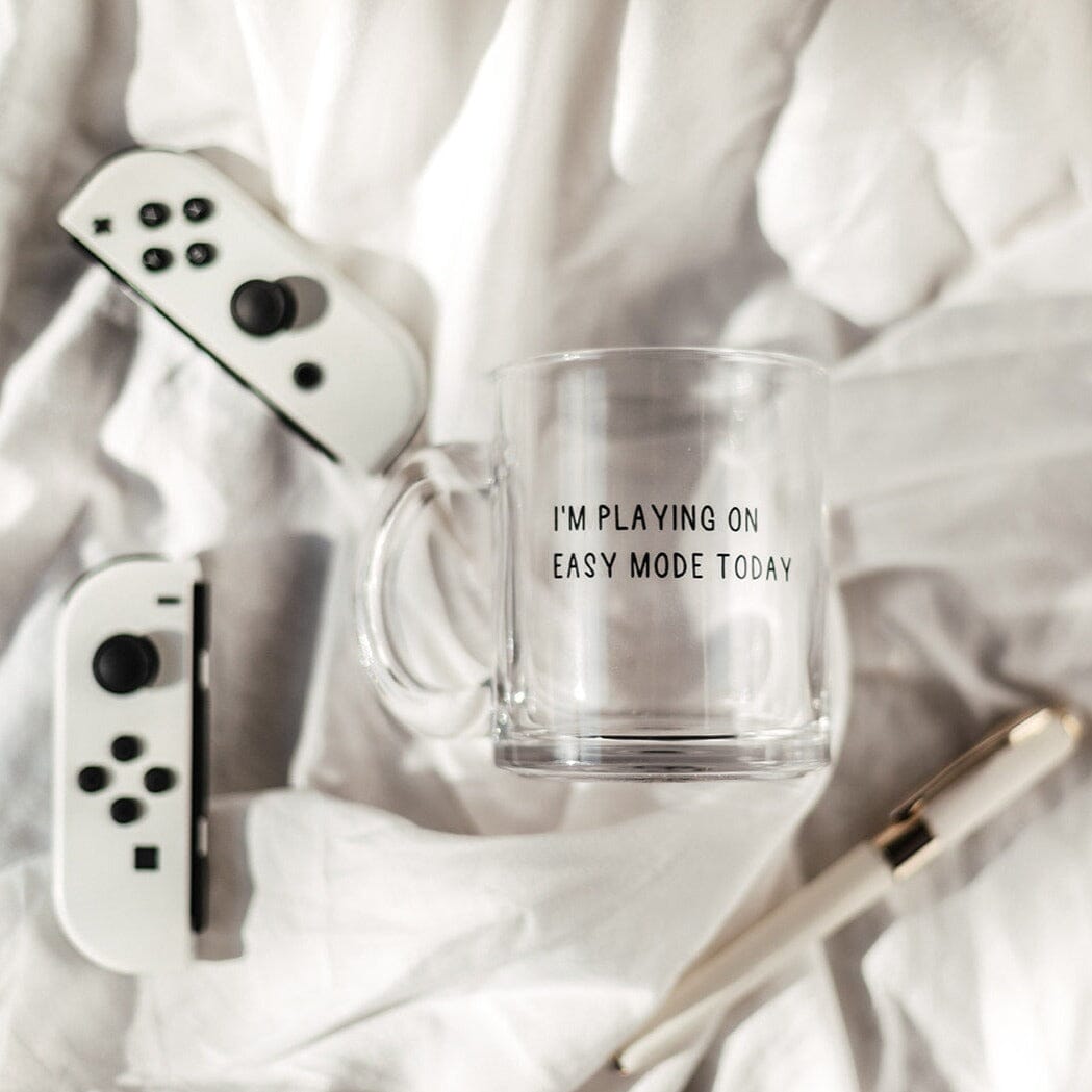 Easy Mode | Mug Glass | Gamer Affirmations Mugs Threads & Thistles Inventory 