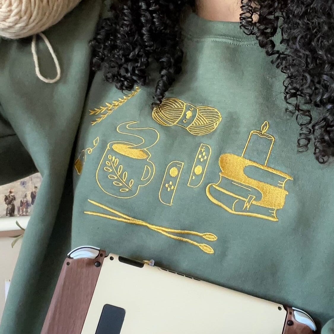 Cozy Hobbies | Embroidered crop Hoodie | Cozy Gamer Threads & Thistles Inventory