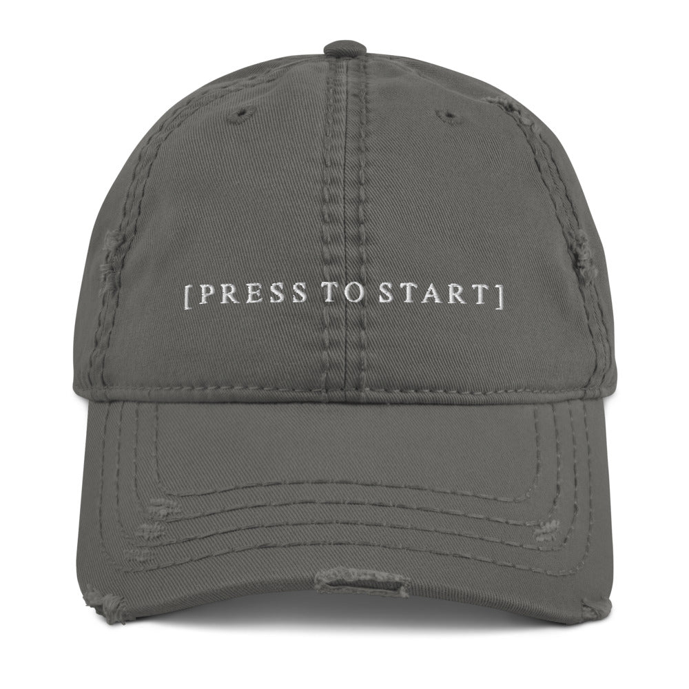 Press to Start | Distressed Dad Hat Threads and Thistles Inventory Charcoal Grey