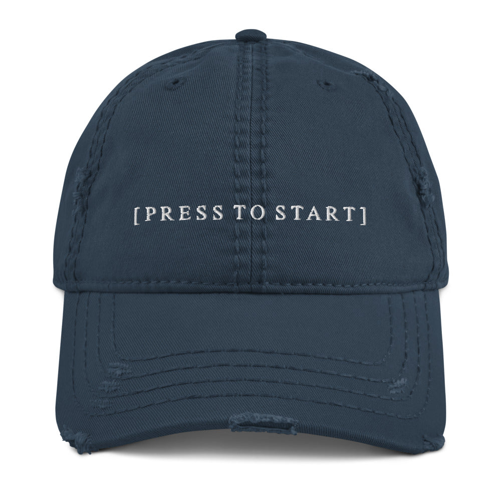 Press to Start | Distressed Dad Hat Threads and Thistles Inventory Navy