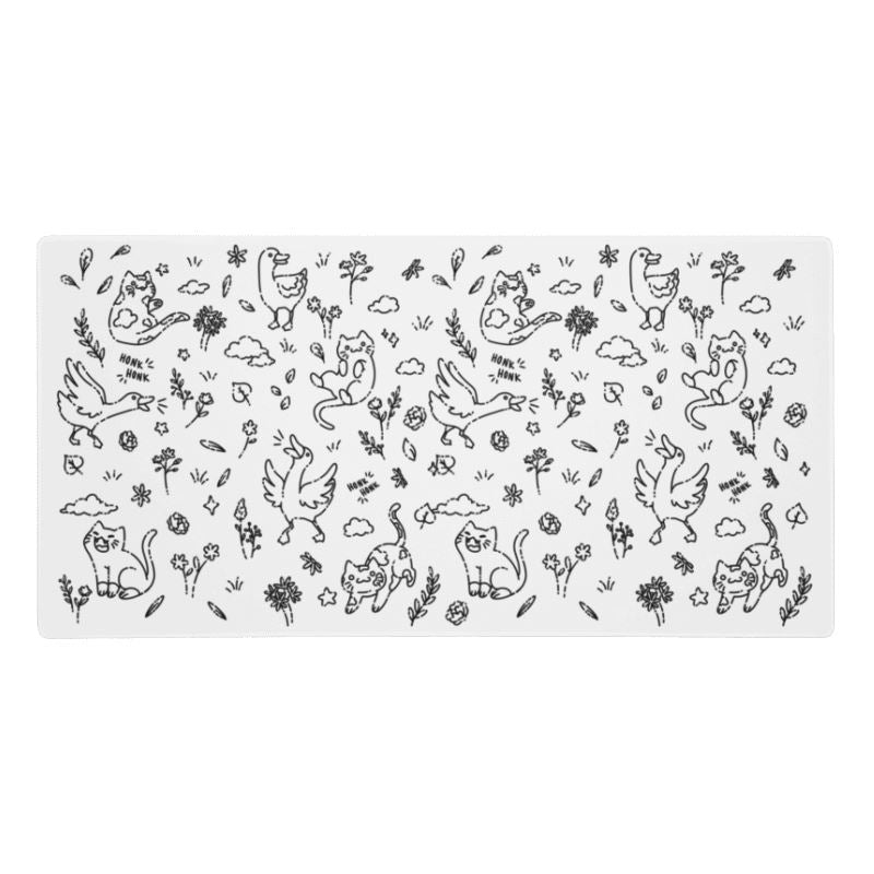 Goose & Kitties line art | Gaming mouse pad | TTI Stream Threads & Thistles Inventory