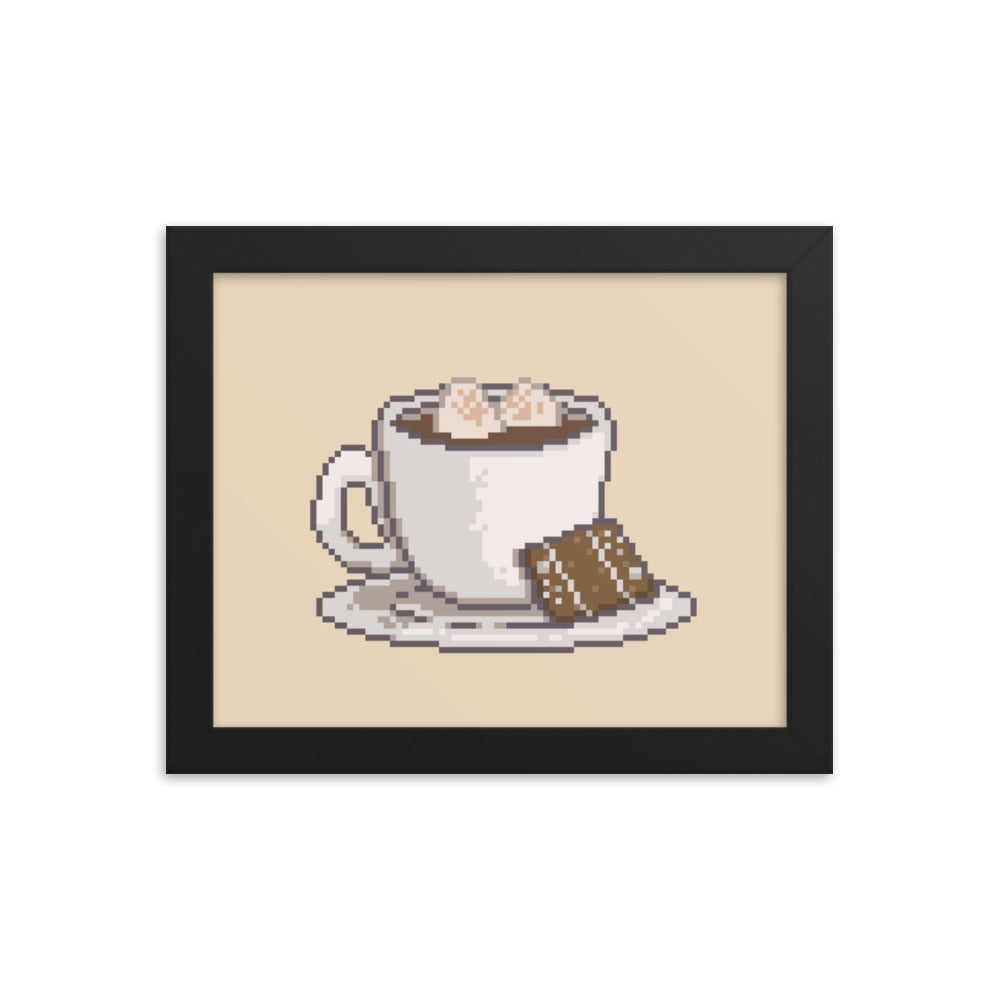 Pixelated Cocoa and Switch | 8x10 Framed poster | Cozy Gamer Christmas Threads & Thistles Inventory Black