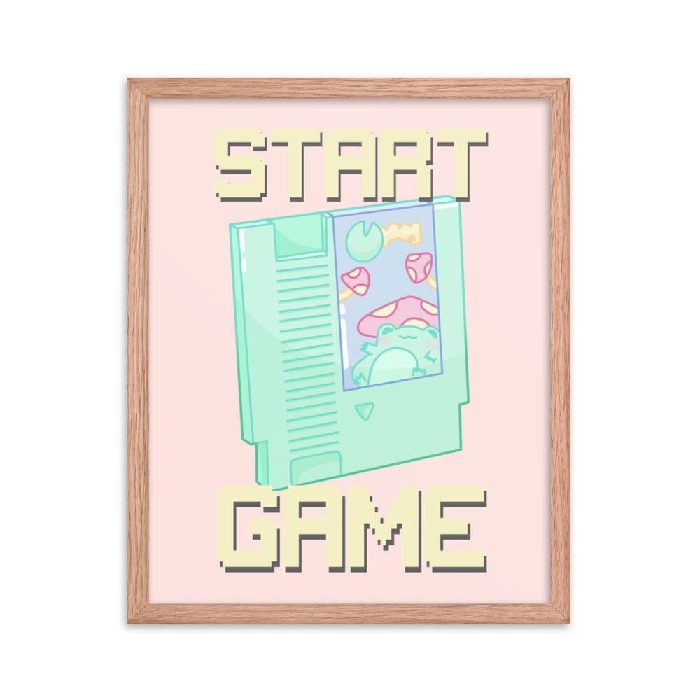 Start Game NES | Framed poster | Retro Gaming Threads & Thistles Inventory Red Oak 16″×20″
