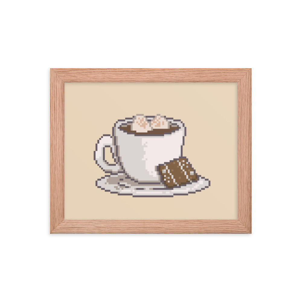 Pixelated Cocoa and Switch | 8x10 Framed poster | Cozy Gamer Christmas Threads & Thistles Inventory Red Oak