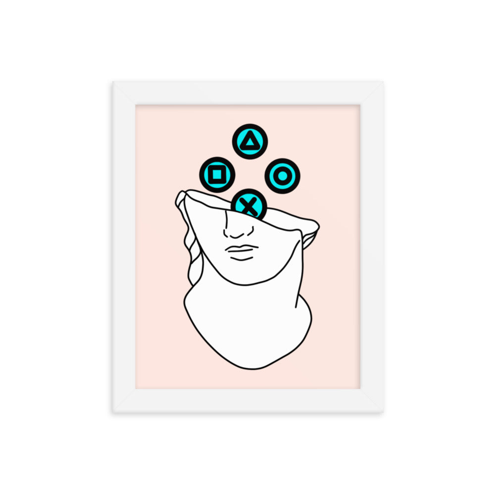 Gamer Statue #1 | Framed poster | Feminist Gamer Threads and Thistles Inventory White