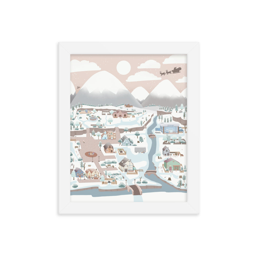 Winter Pelican Town | Christmas 8x10 Framed poster Threads & Thistles Inventory White